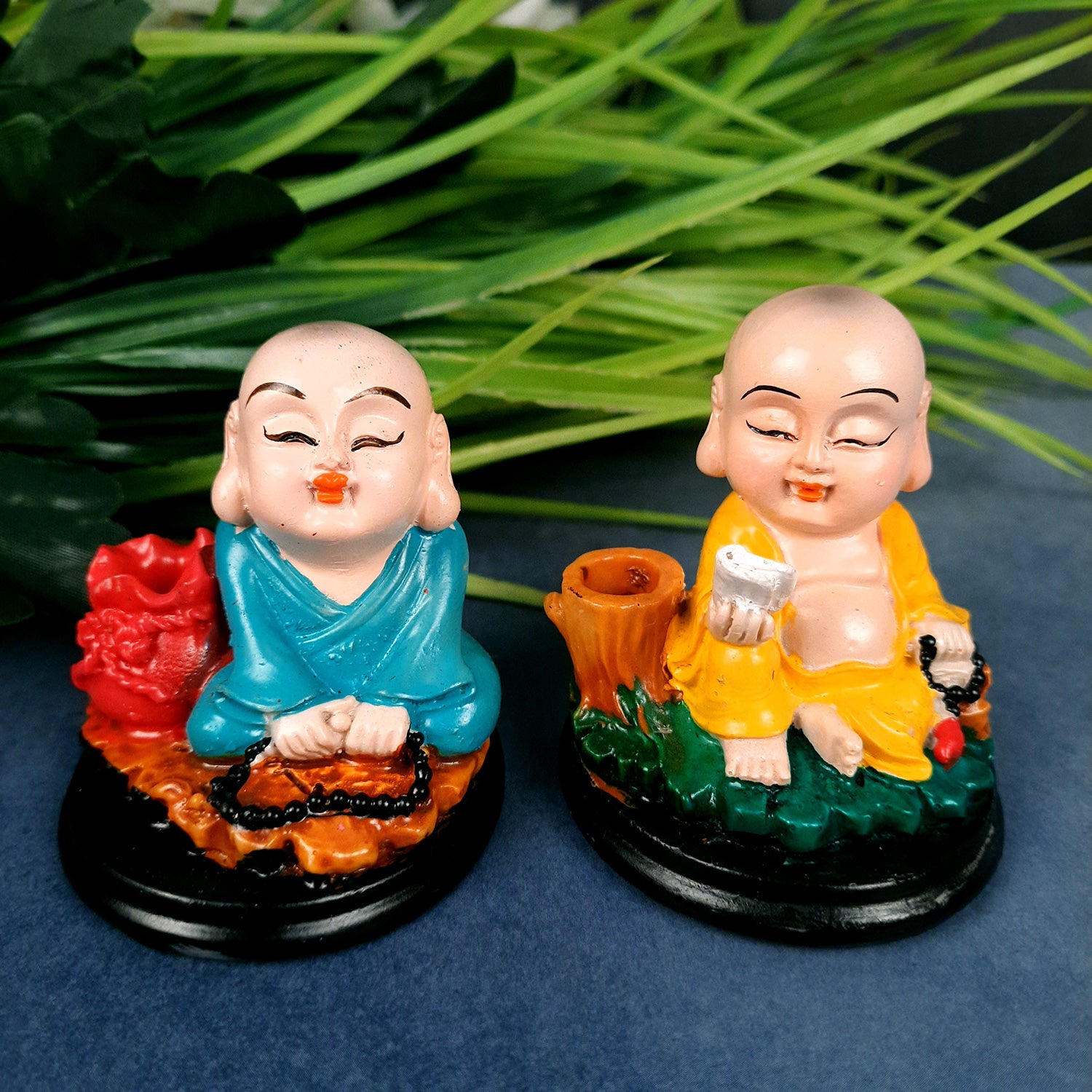 Buddha Baby Monk Showpiece Cum Pen Holder - For Car Dashboard, Good Luck, Home, Table, Office Decor & Gift - 3 Inch (Set of 2)-Apkamart