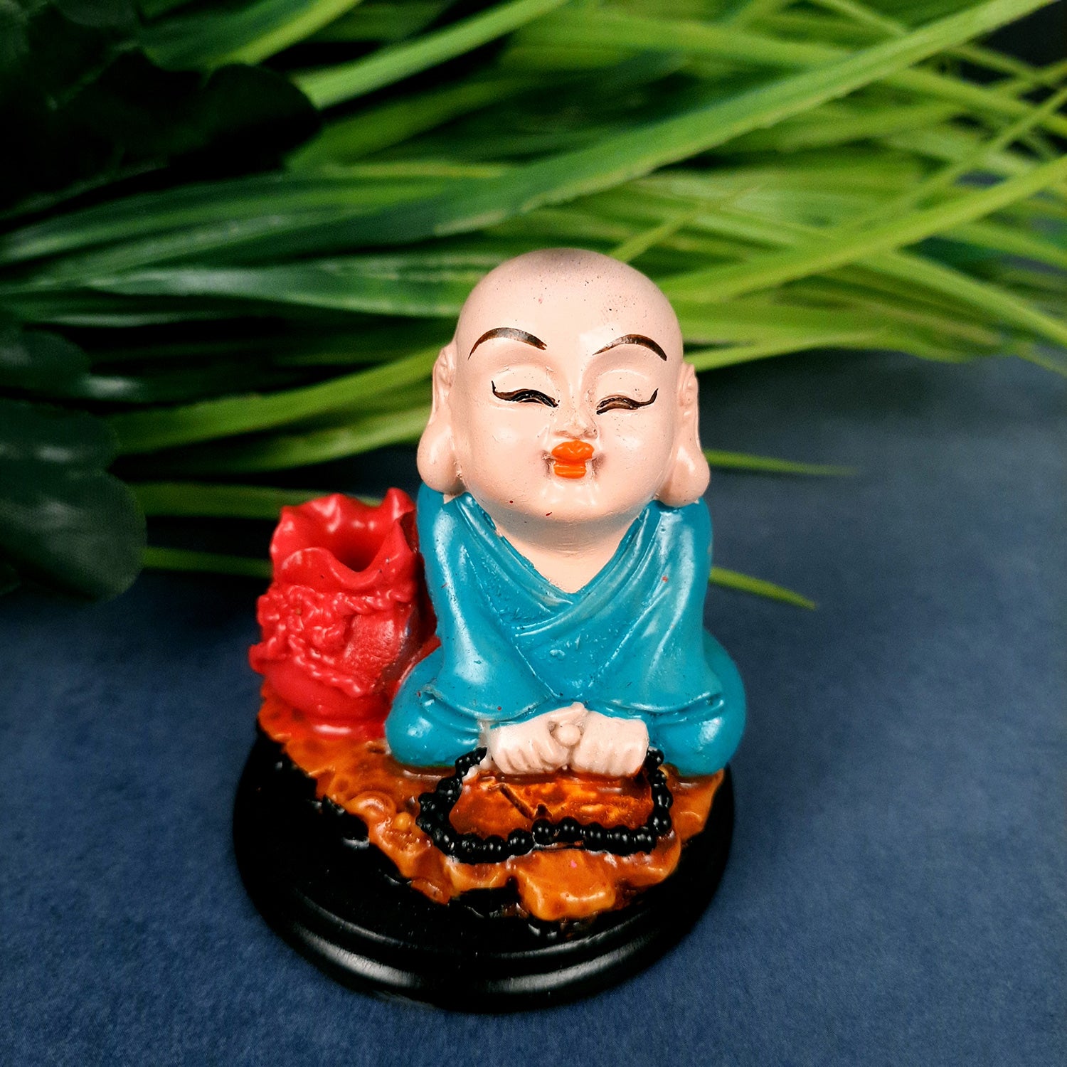 Buddha Baby Monk Showpiece Cum Pen Holder - For Car Dashboard, Good Luck, Home, Table, Office Decor & Gift - 3 Inch (Set of 2)-Apkamart
