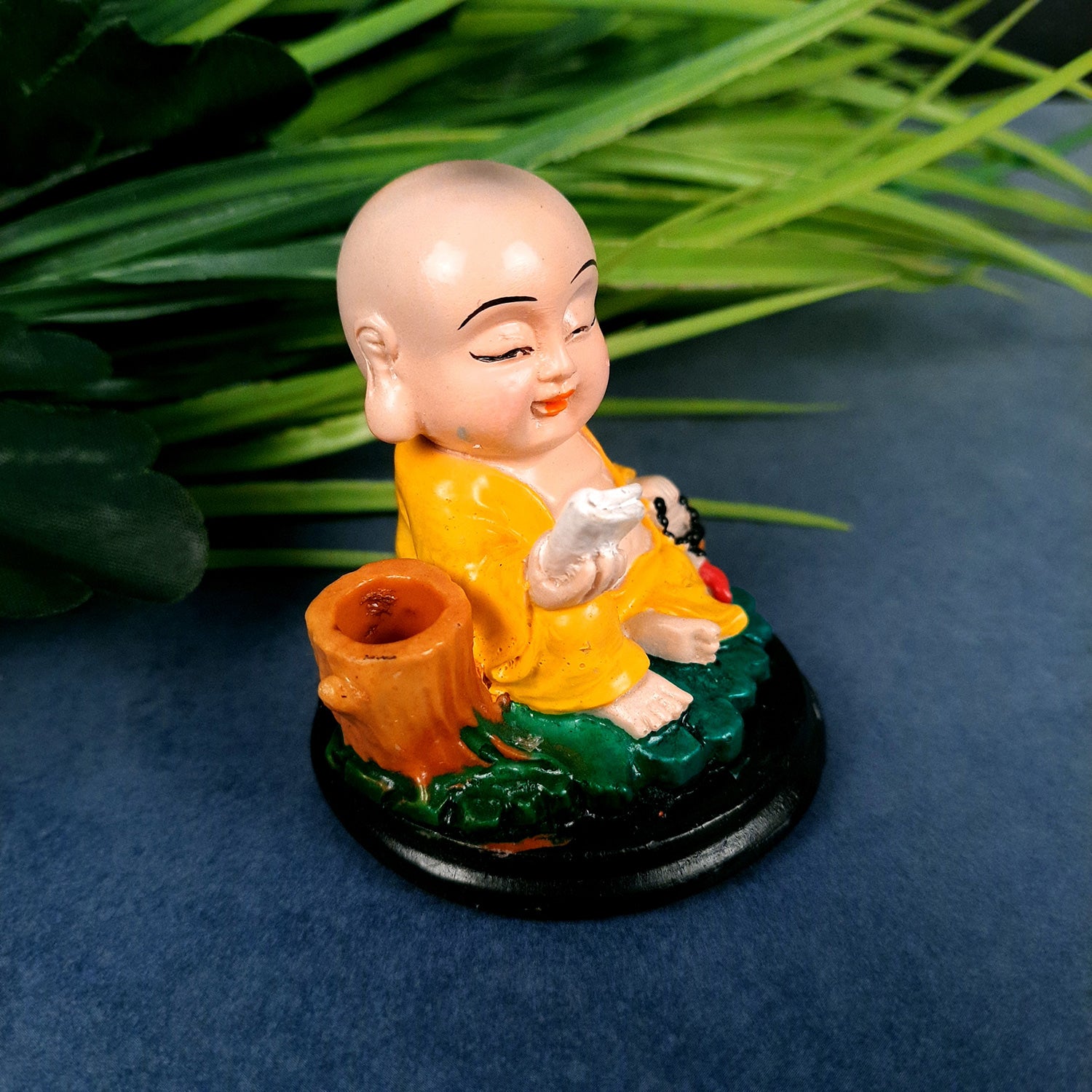 Buddha Baby Monk Showpiece Cum Pen Holder - For Car Dashboard, Good Luck, Home, Table, Office Decor & Gift - 3 Inch (Set of 2)-Apkamart