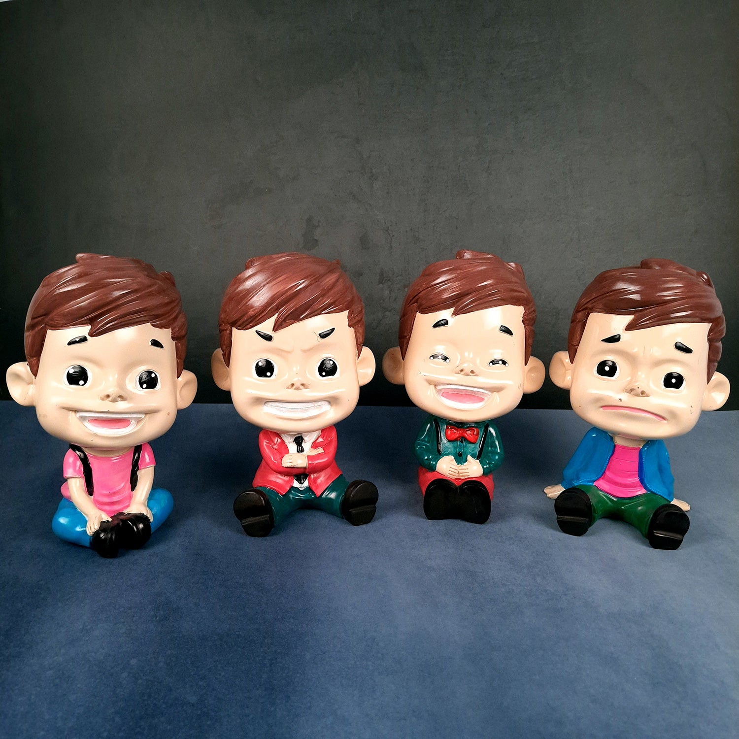 Decorative Sitting Boys Showpiece Human Figurine | Cute Resin Showpiece - for Living Room, Home, Table Decor, Gift for Him - 8 Inch (Set of 4)-Apkamart