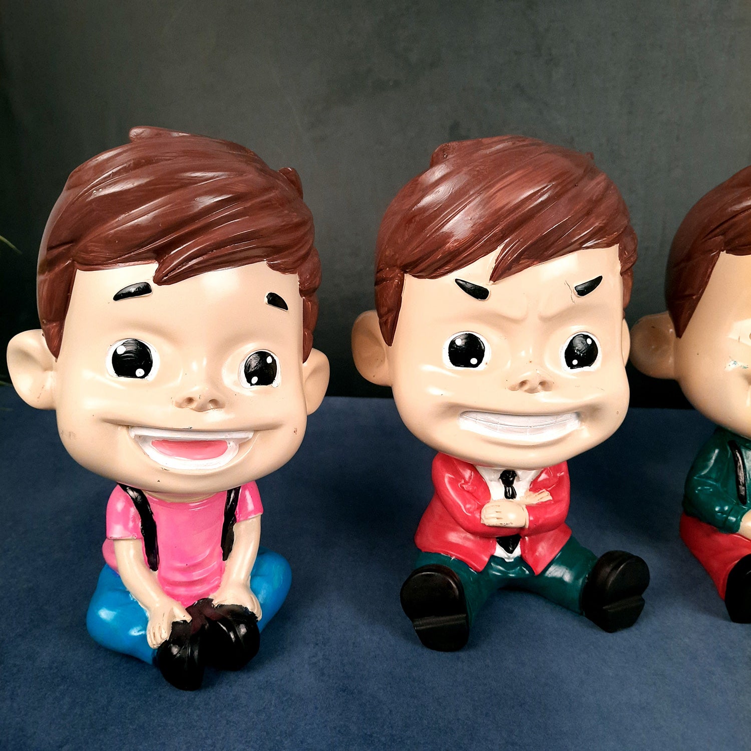 Decorative Sitting Boys Showpiece Human Figurine | Cute Resin Showpiece - for Living Room, Home, Table Decor, Gift for Him - 8 Inch (Set of 4)-Apkamart