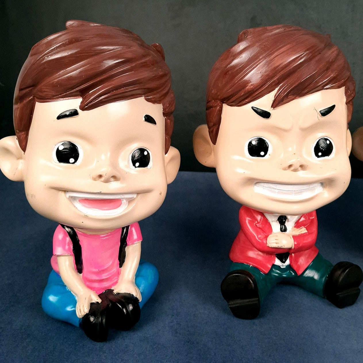 Two Boys Sitting Showpiece | Human Figurine | Cute Resin Showpiece - for Living Room, Home, Table Decor, Gift for Him - 8 Inch (Set of 2) - Apkamart