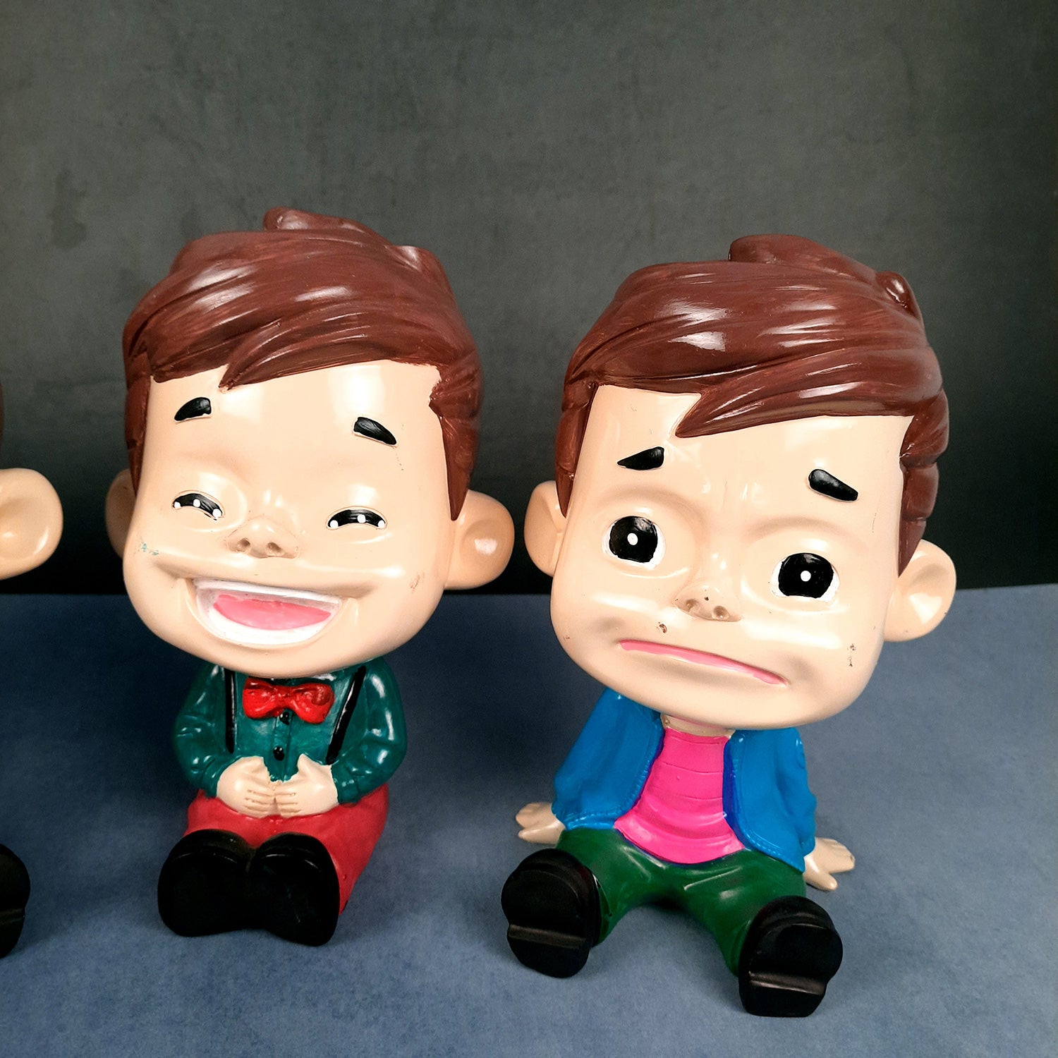 Decorative Sitting Boys Showpiece Human Figurine | Cute Resin Showpiece - for Living Room, Home, Table Decor, Gift for Him - 8 Inch (Set of 4)-Apkamart