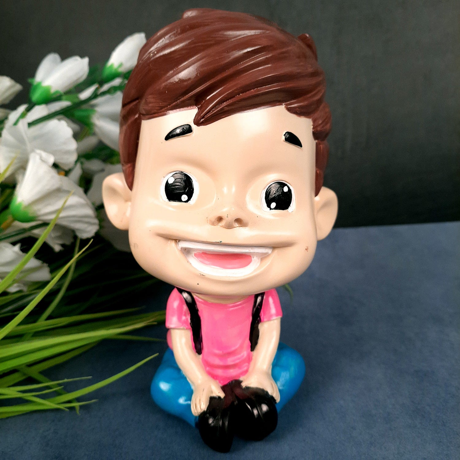 Two Boys Sitting Showpiece | Human Figurine | Cute Resin Showpiece - for Living Room, Home, Table Decor, Gift for Him - 8 Inch (Set of 2) - Apkamart