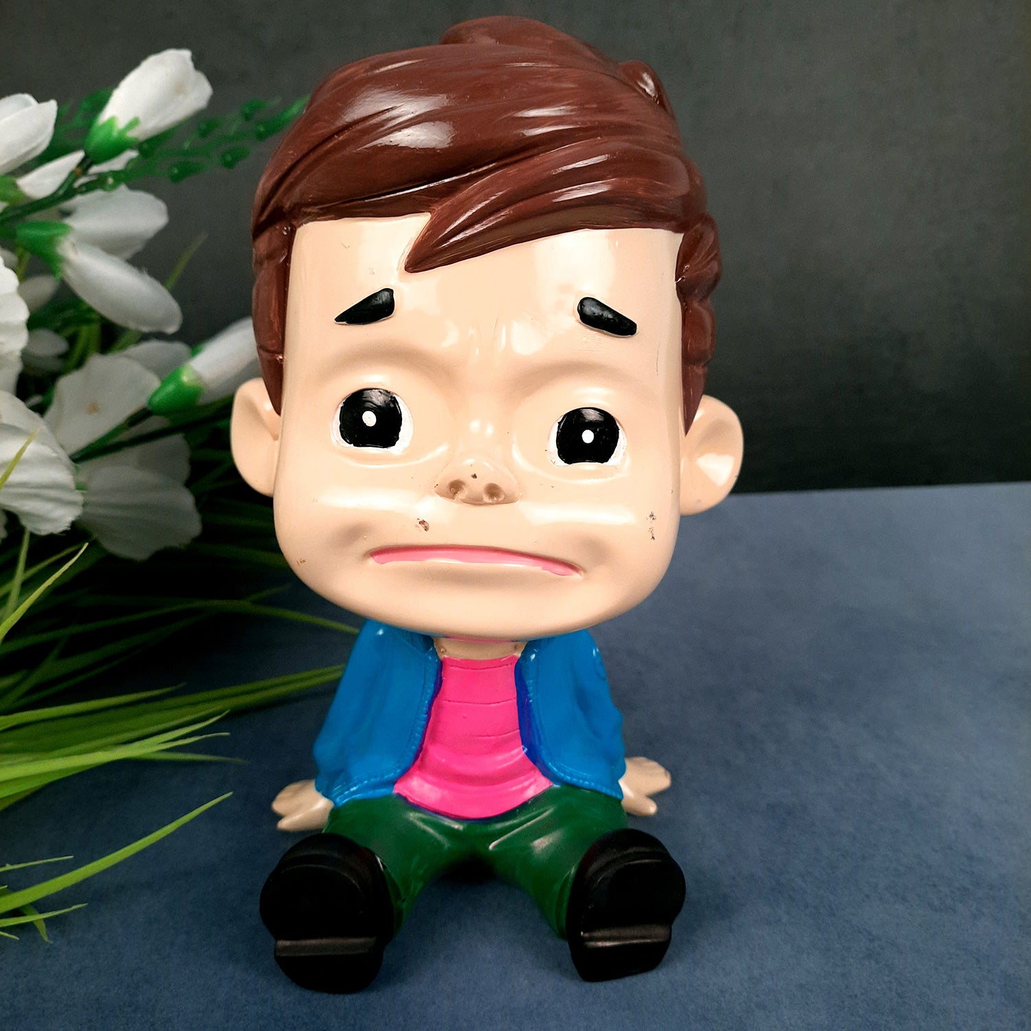 Decorative Sitting Boys Showpiece Human Figurine | Cute Resin Showpiece - for Living Room, Home, Table Decor, Gift for Him - 8 Inch (Set of 4)-Apkamart