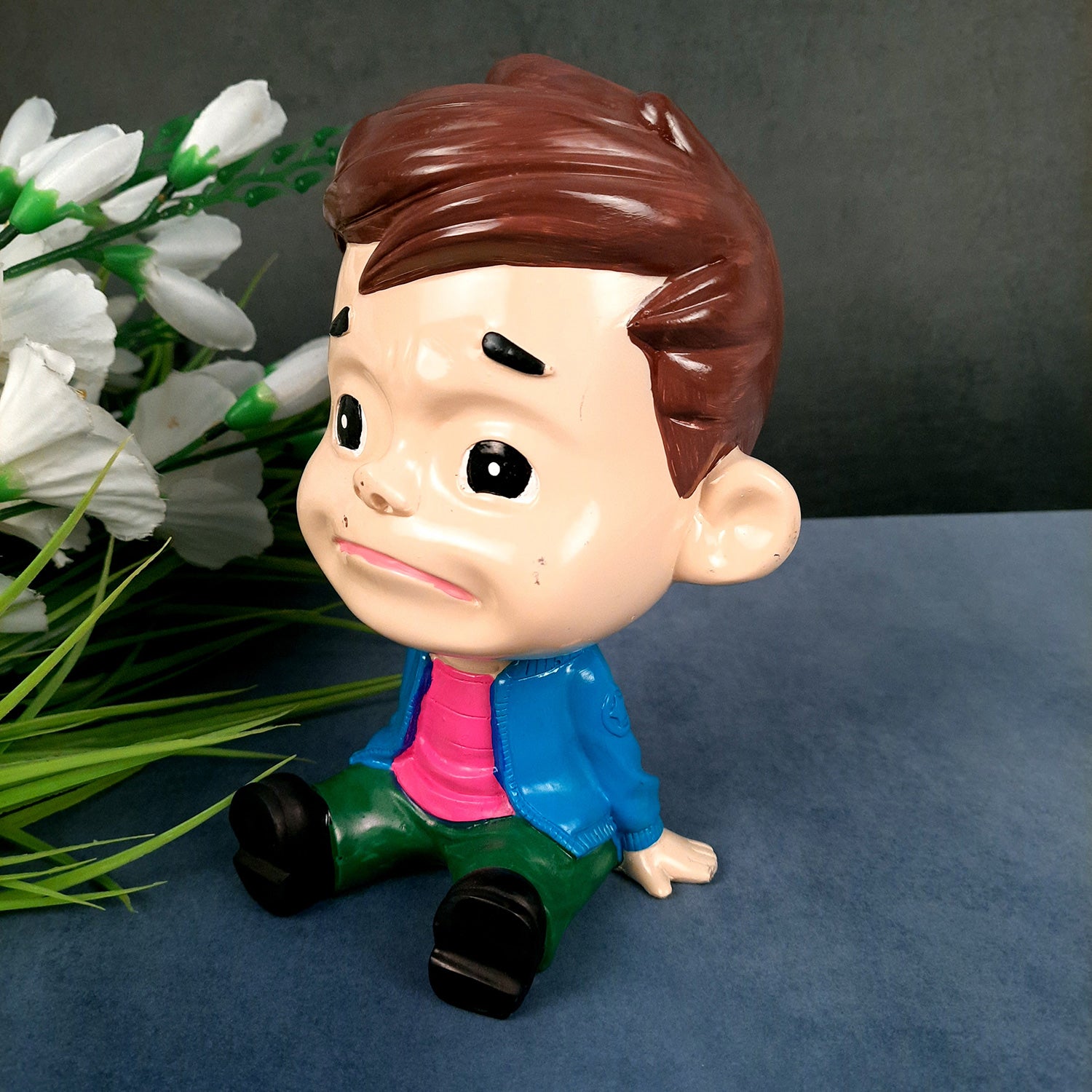 Decorative Sitting Boys Showpiece Human Figurine | Cute Resin Showpiece - for Living Room, Home, Table Decor, Gift for Him - 8 Inch (Set of 4)-Apkamart