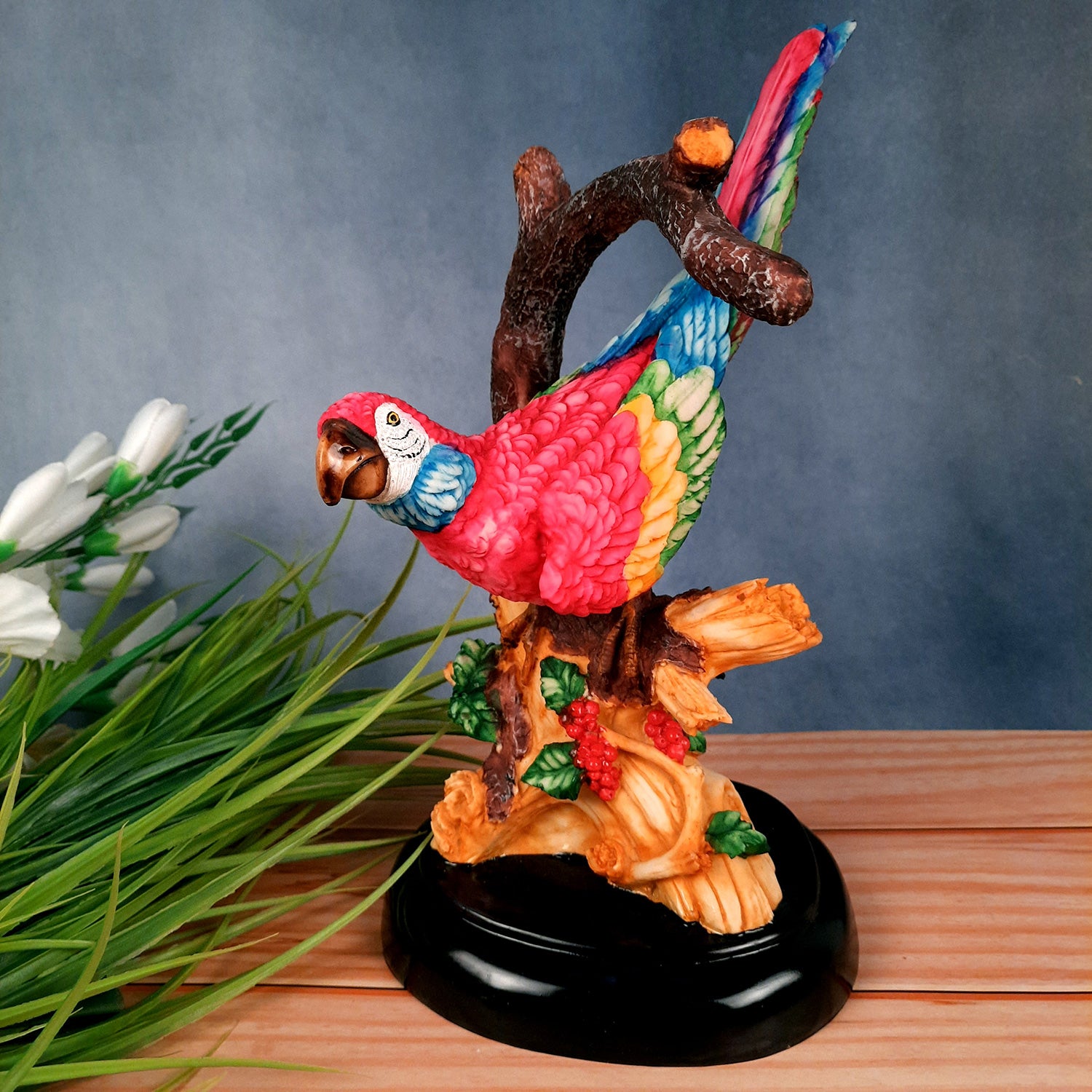 Parrot Showpiece | Bird Statue - For Home, Garden, Table Decor & Gifts - 12 Inch - Apkamart