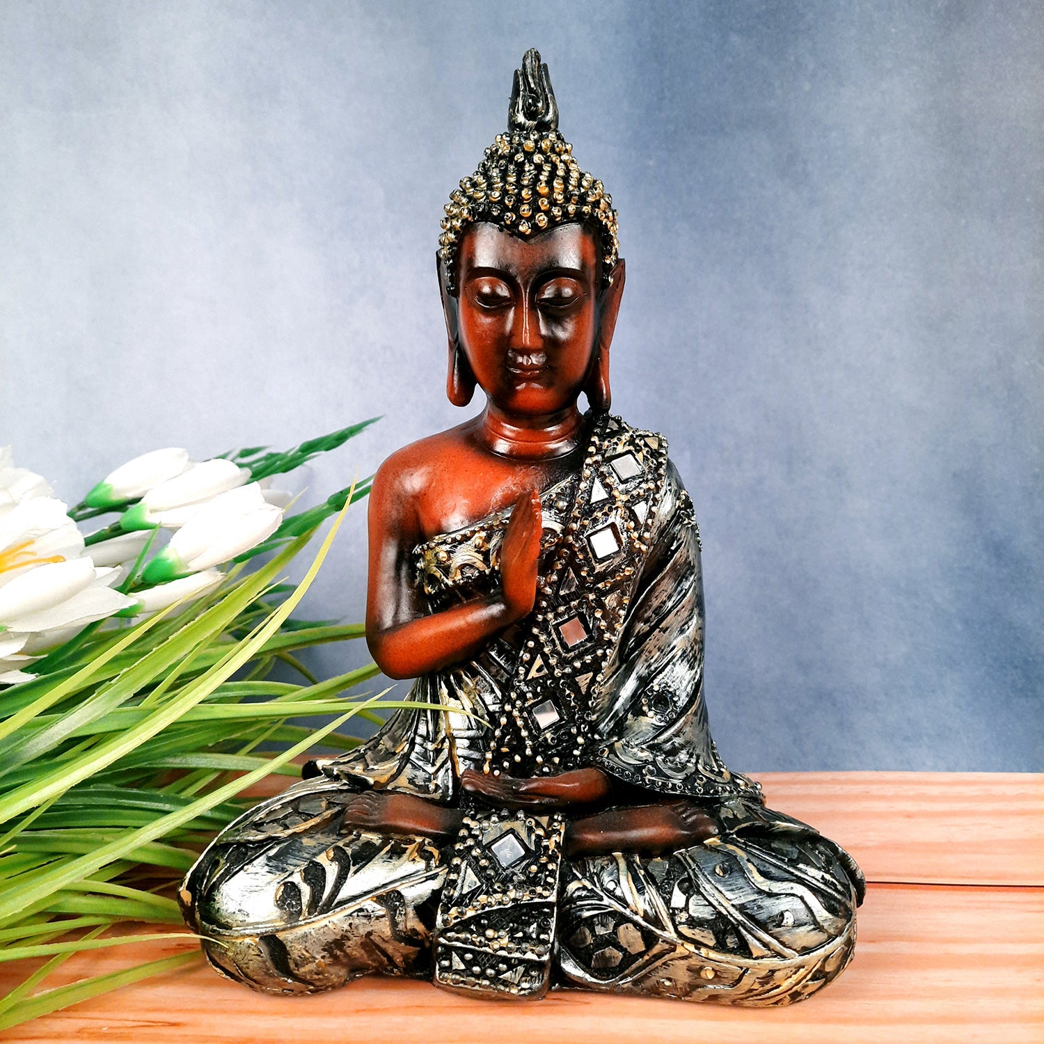 Buddha Statue | Lord Gautam Buddha in Meditation Showpiece - For Living Room, Home, Table, Shelf, Office Decor & Gift - 11 Inch - Apkamart