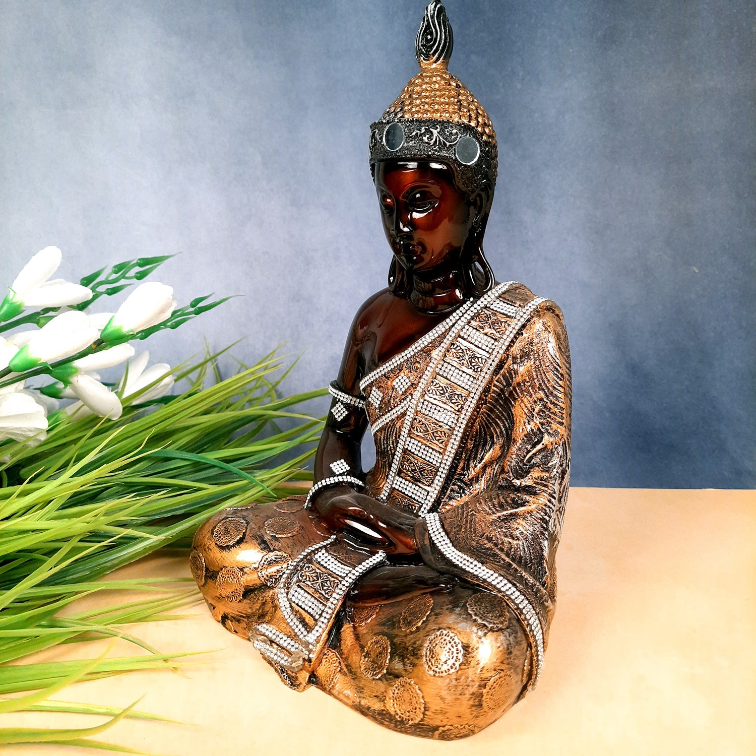 Buddha Statue | Lord Gautam Buddha in Meditation Showpiece - For Living room, Home, Table, Shelf, Office Decor & Gift - 12 Inch - Apkamart