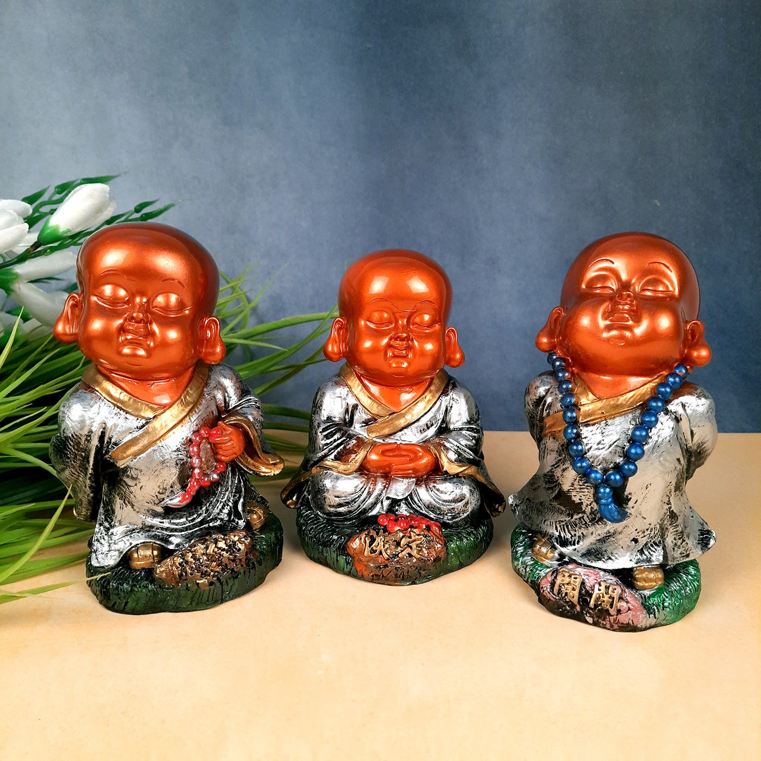 Buddha Baby Monk Showpiece | Feng Shui Decor - For Good Luck, Home, Table, Office Decor & Gift - 5 Inch (Set of 3) - Apkamart