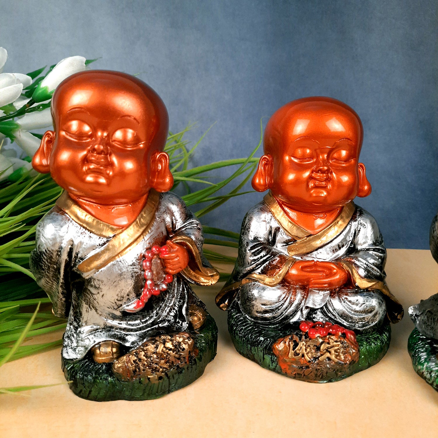 Buddha Baby Monk Showpiece | Feng Shui Decor - For Good Luck, Home, Table, Office Decor & Gift - 5 Inch (Set of 3) - Apkamart