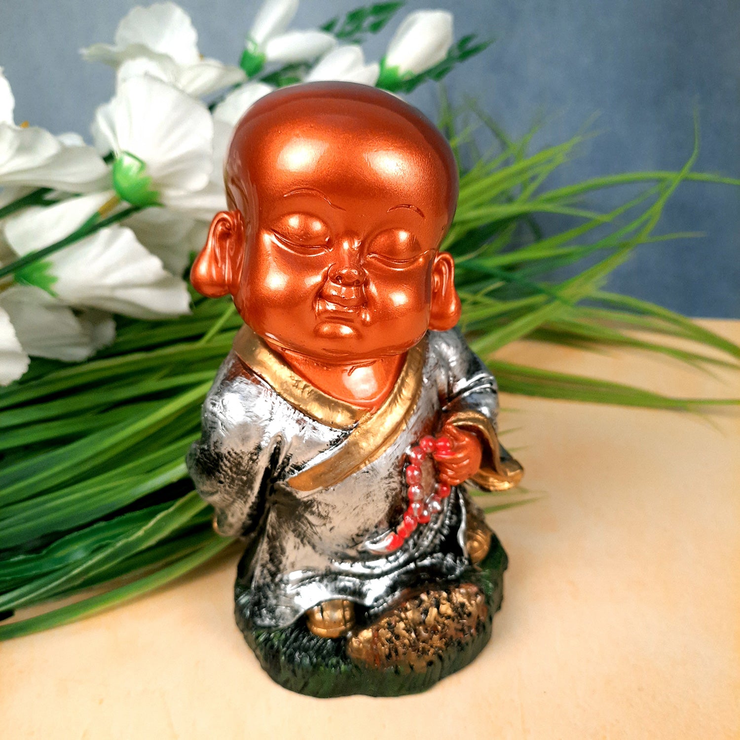 Buddha Baby Monk Showpiece | Feng Shui Decor - For Good Luck, Home, Table, Office Decor & Gift - 5 Inch (Set of 3) - Apkamart