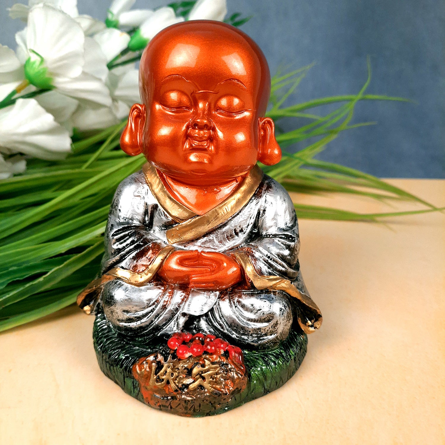 Buddha Baby Monk Showpiece | Feng Shui Decor - For Good Luck, Home, Table, Office Decor & Gift - 5 Inch (Set of 3) - Apkamart