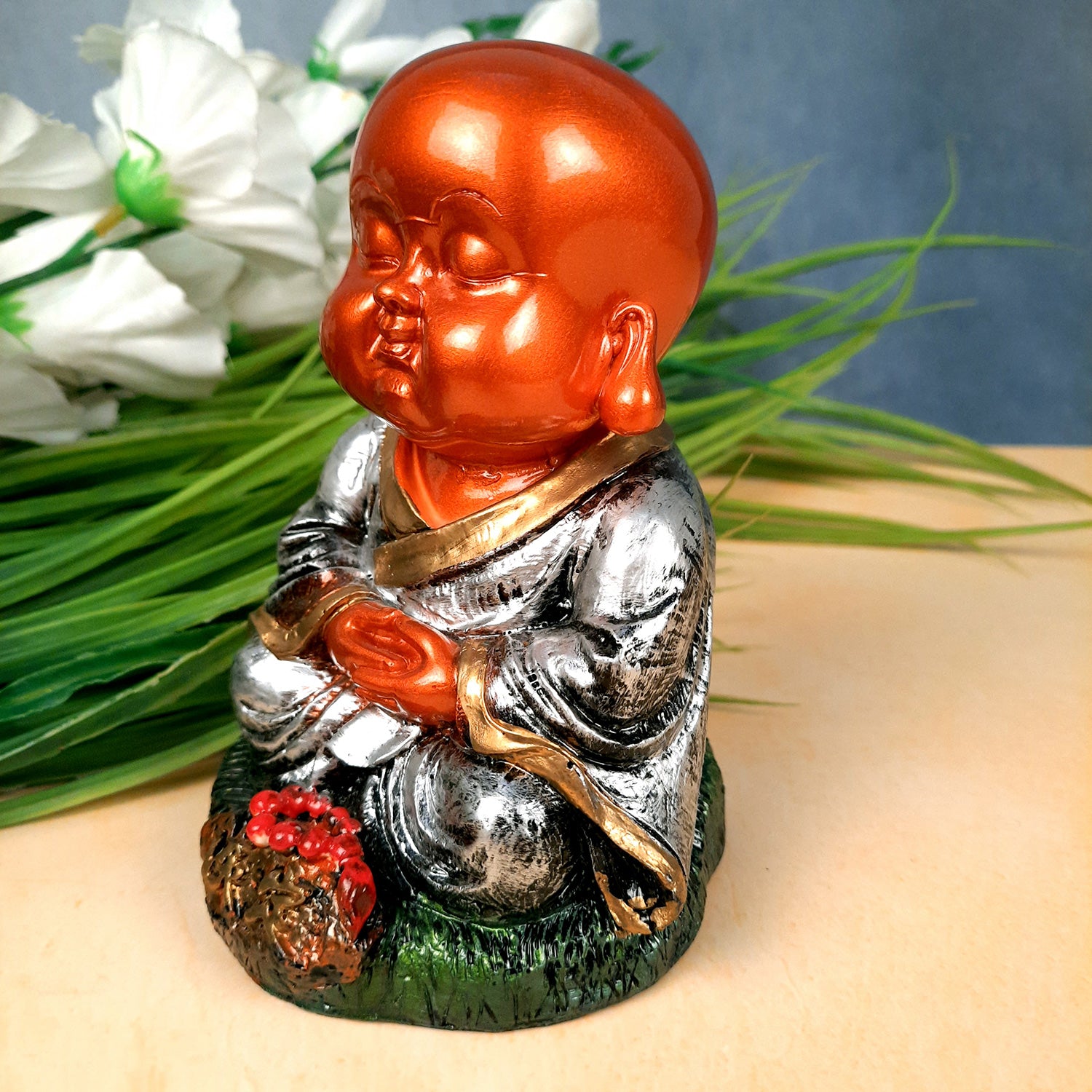 Buddha Baby Monk Showpiece | Feng Shui Decor - For Good Luck, Home, Table, Office Decor & Gift - 5 Inch (Set of 3) - Apkamart