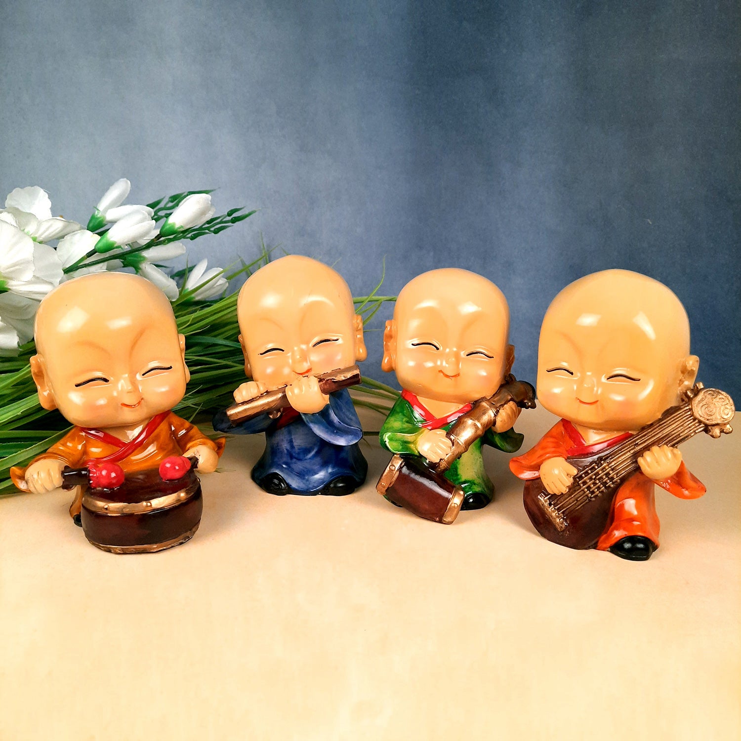 Baby Monk Showpiece | Baby Buddha Feng Shui Decor - For Good Luck, Home, Table, Office Decor & Gift - 5 Inch (Set of 4) - Apkamart