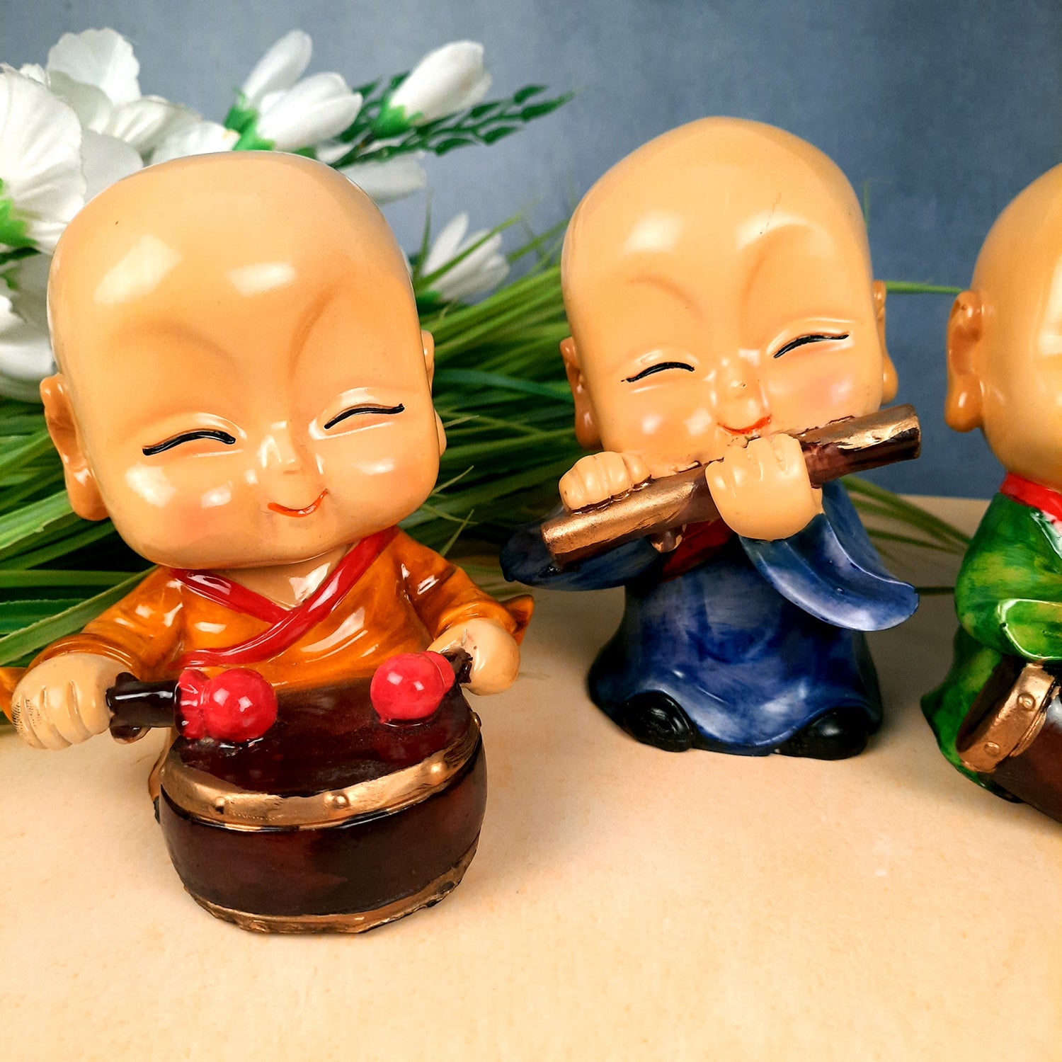 Baby Monk Showpiece | Baby Buddha Feng Shui Decor - For Good Luck, Home, Table, Office Decor & Gift - 5 Inch (Set of 4) - Apkamart