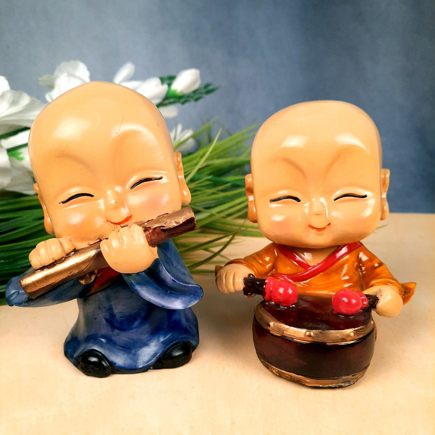 Baby Monk Showpiece | Baby Buddha Feng Shui Decor - For Good Luck, Home, Table, Office Decor & Gift - 5 Inch (Set of 4) - Apkamart