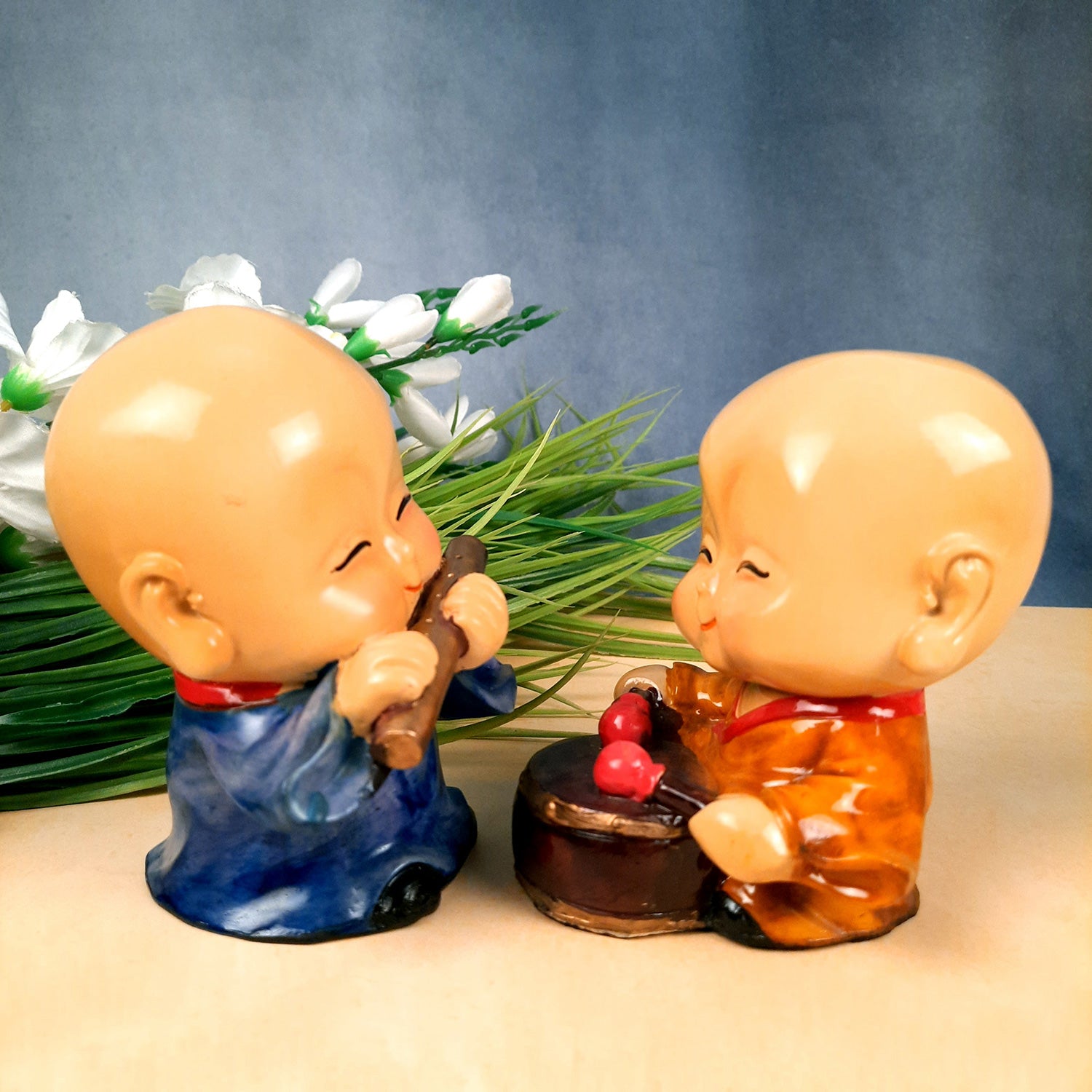 Baby Monk Showpiece | Baby Buddha Feng Shui Decor - For Good Luck, Home, Table, Office Decor & Gift - 5 Inch (Set of 4) - Apkamart