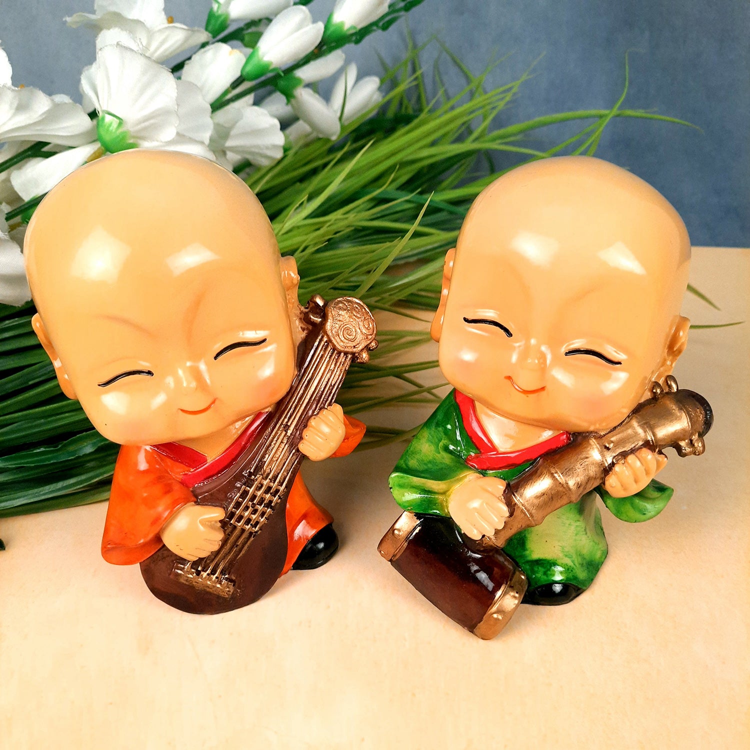 Baby Monk Showpiece | Baby Buddha Feng Shui Decor - For Good Luck, Home, Table, Office Decor & Gift - 5 Inch (Set of 4) - Apkamart