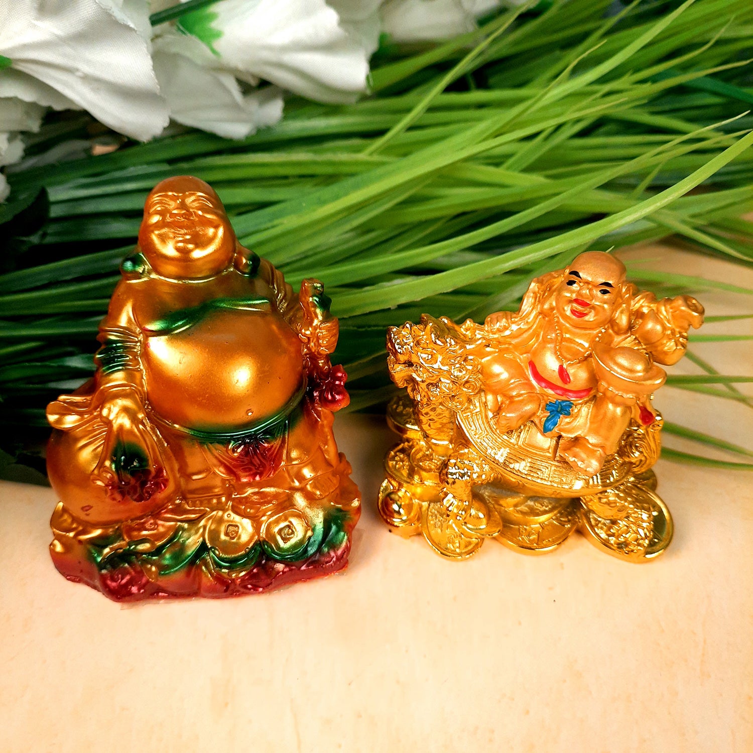 Laughing Buddha Statue- 3 inch Set of 2