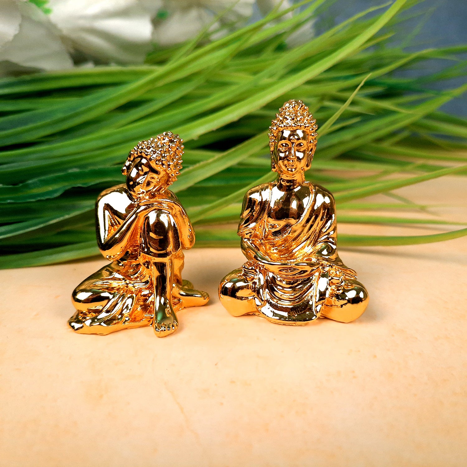 Buddha Statue | Lord Gautam Buddha Showpiece Set - For Car Dashboard, Living room, Home, Table, Office Decor & Gift - 2 Inch (Set of 2) - Apkamart