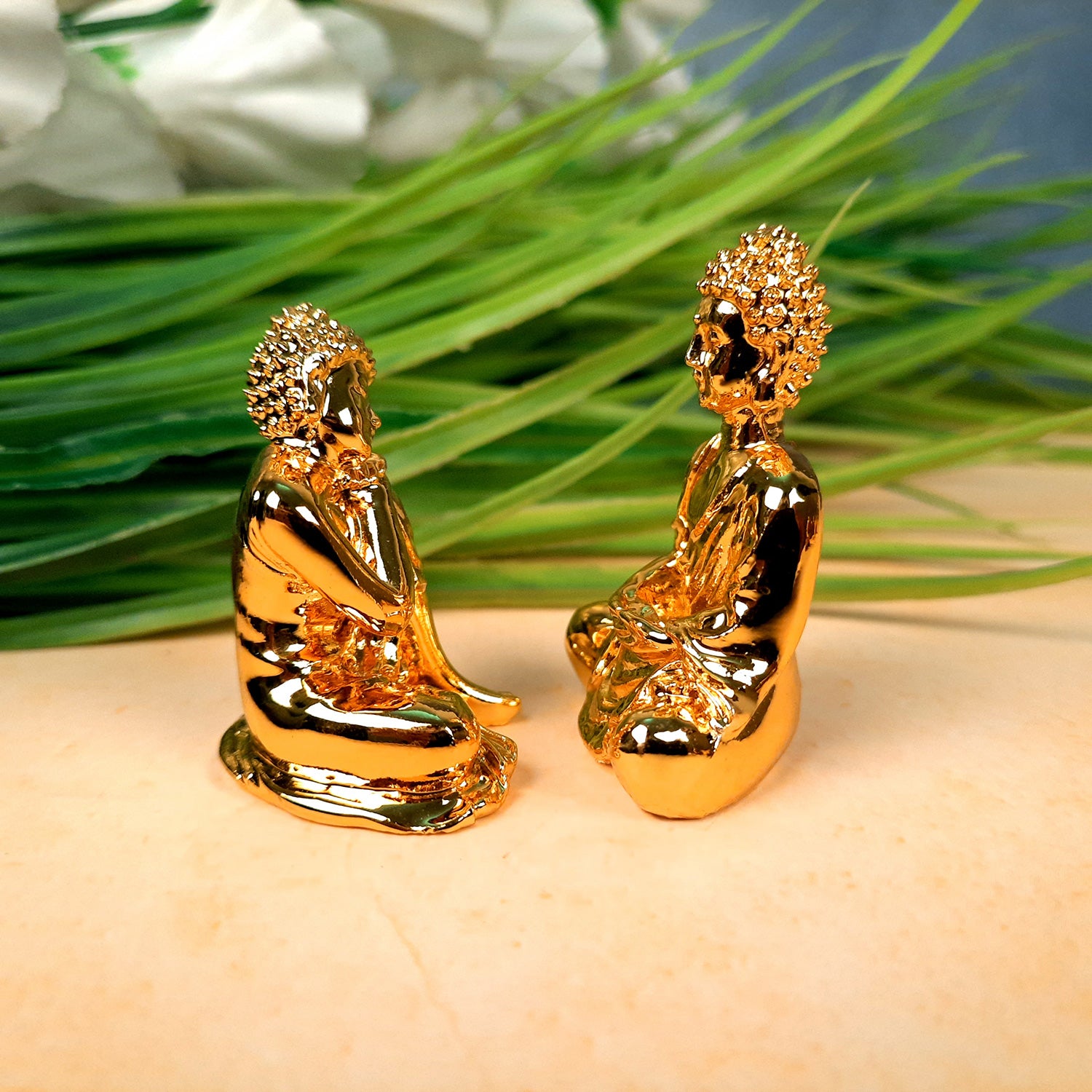 Buddha Statue | Lord Gautam Buddha Showpiece Set - For Car Dashboard, Living room, Home, Table, Office Decor & Gift - 2 Inch (Set of 2) - Apkamart