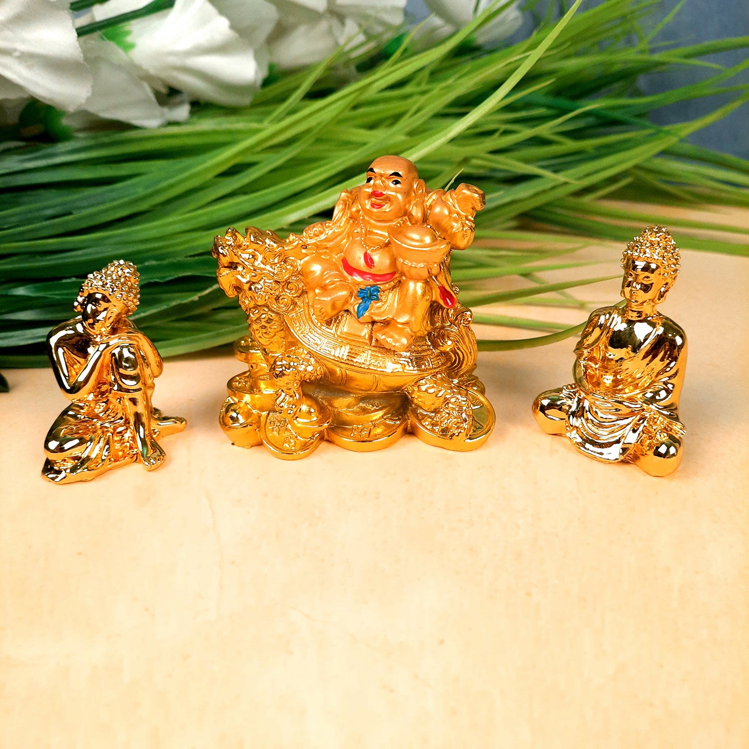 Decorative Laughing Buddha & Buddha Showpiece- 2 &3 inch (Set of 3)