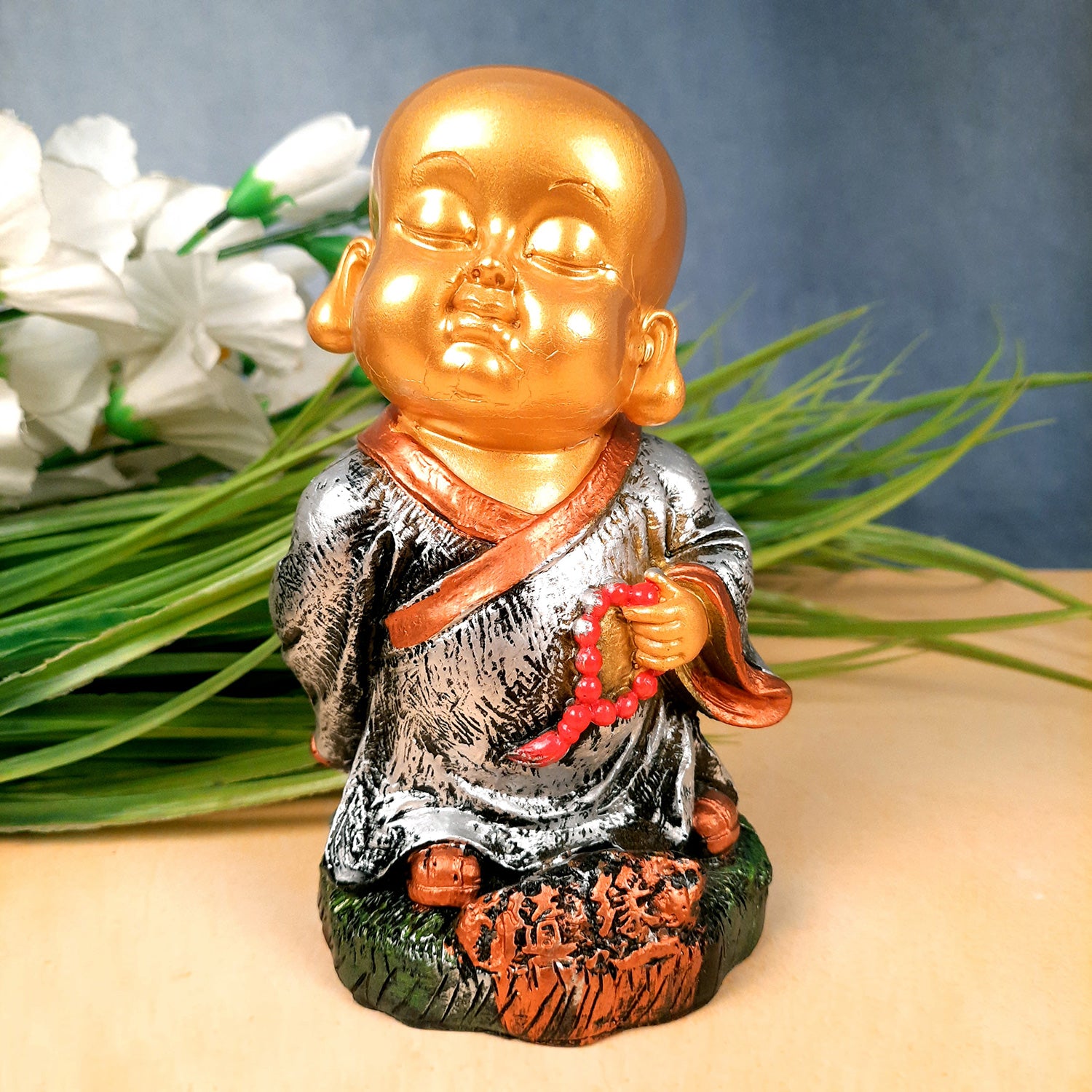 Buddha Baby Monk Showpiece | Feng Shui Child Monk Statue - for Home & Table Decor, Health, Wealth, Office Desk & Gift - Set of 3 -Apkamart