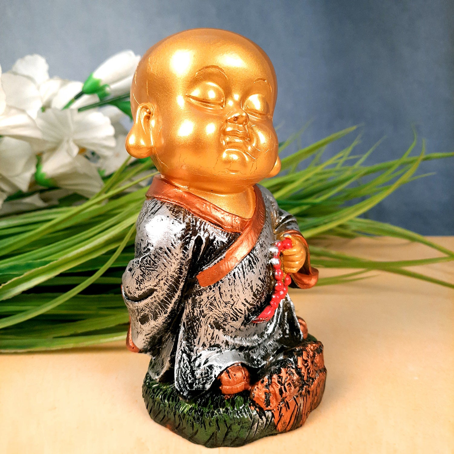 Buddha Baby Monk Showpiece | Feng Shui Child Monk Statue - for Home & Table Decor, Health, Wealth, Office Desk & Gift - Set of 3 -Apkamart