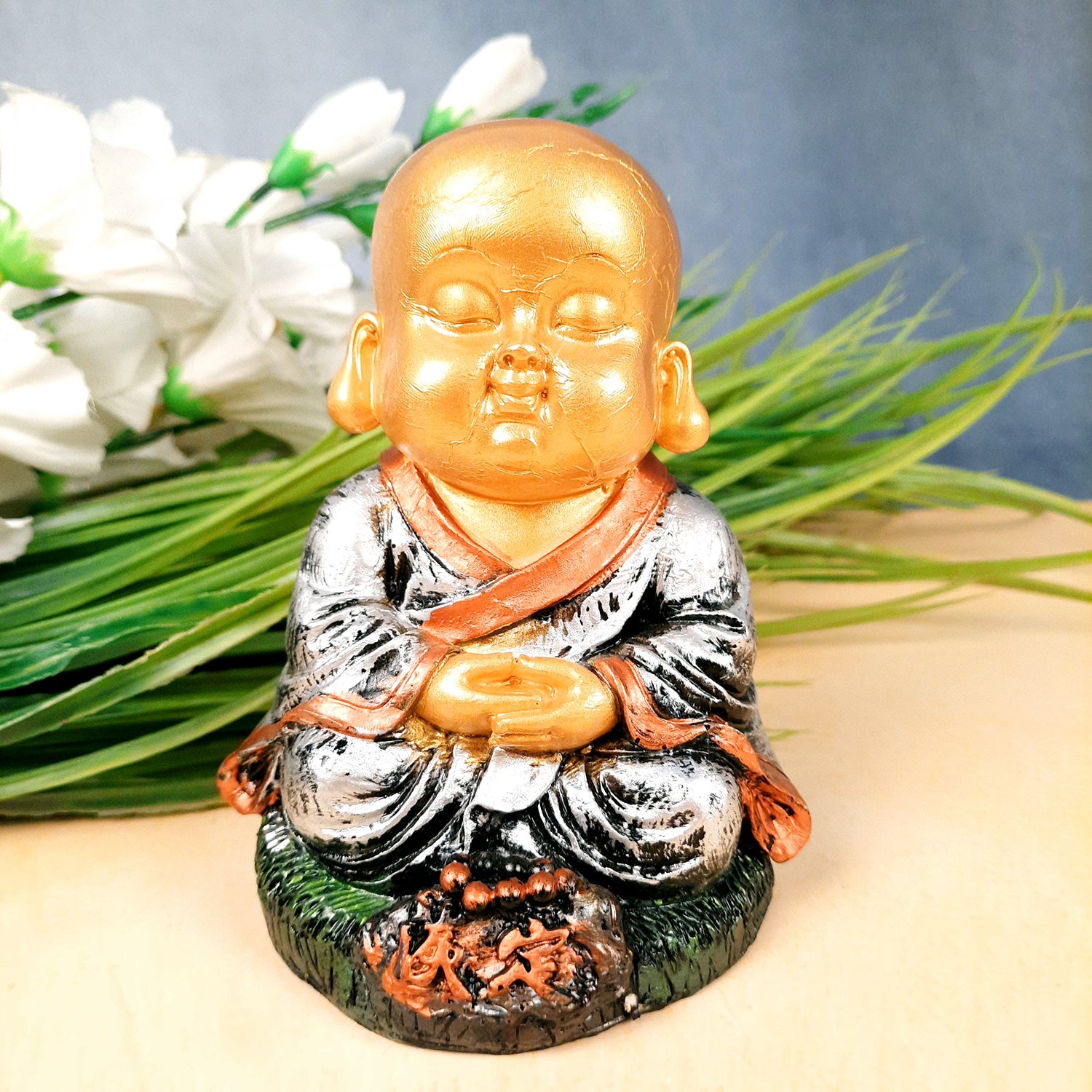 Buddha Baby Monk Showpiece | Feng Shui Child Monk Statue - for Home & Table Decor, Health, Wealth, Office Desk & Gift - Set of 3 -Apkamart