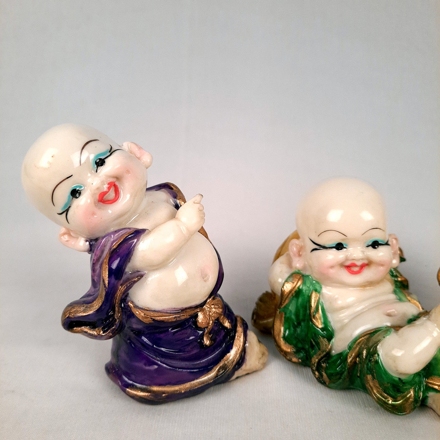 Baby Monk Showpiece Small Set | Child Monk Feng Shui Table Decor | Miniature Decor - For Good Luck, Home, Office Decor, Gift & Car Dashboard (Set of 3) - Apkamart