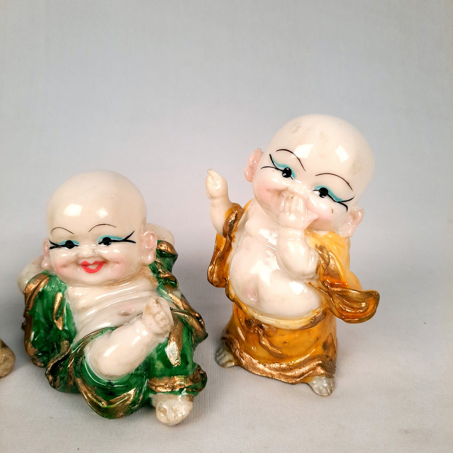 Baby Monk Showpiece Small Set | Child Monk Feng Shui Table Decor | Miniature Decor - For Good Luck, Home, Office Decor, Gift & Car Dashboard (Set of 3) - Apkamart