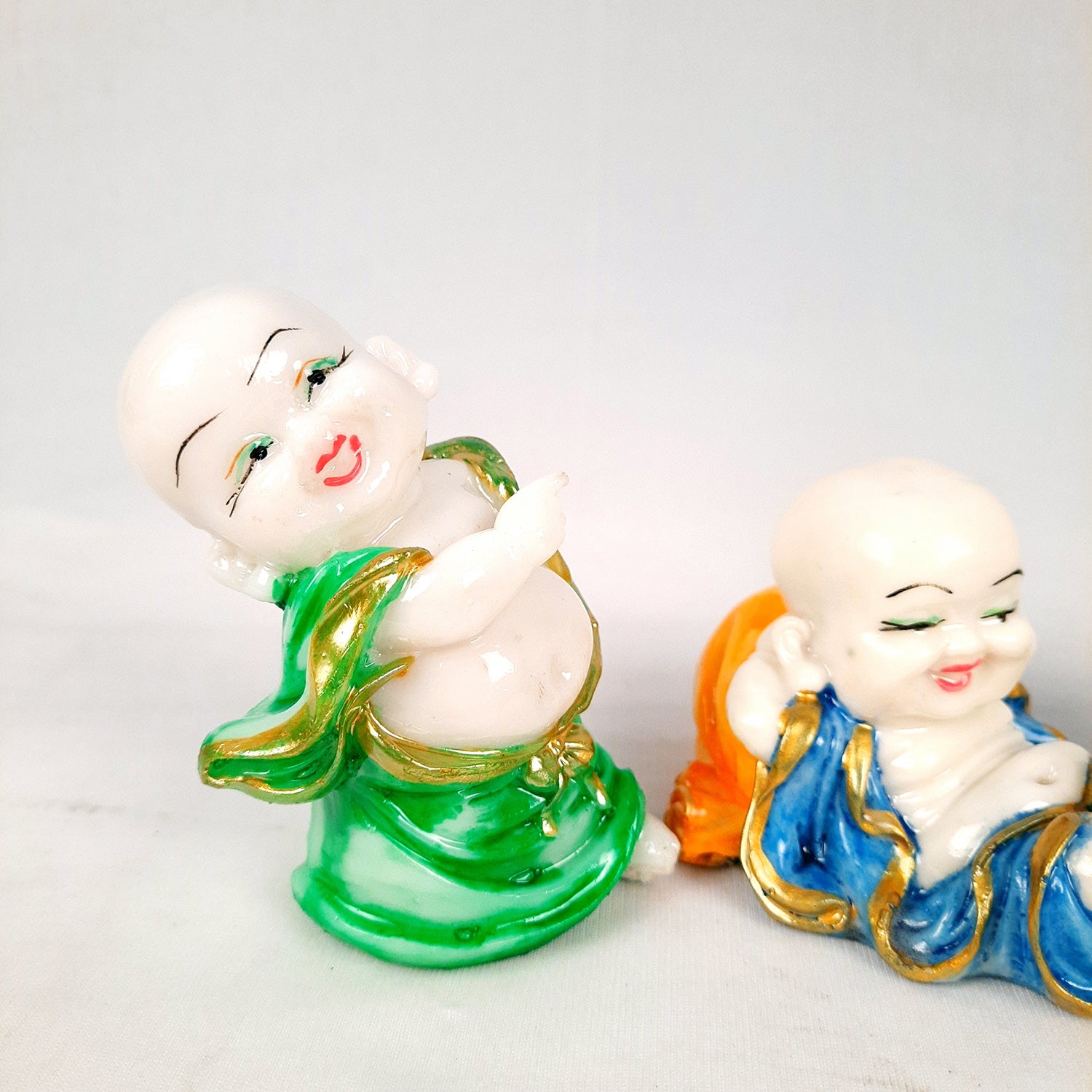 Buddha Baby Monk Showpiece| Feng Shui Decor - for Car Dashboard, Good Luck, Home, Table, Office Decor & Gift- 4 inch (Set of 3)- Apkamart
