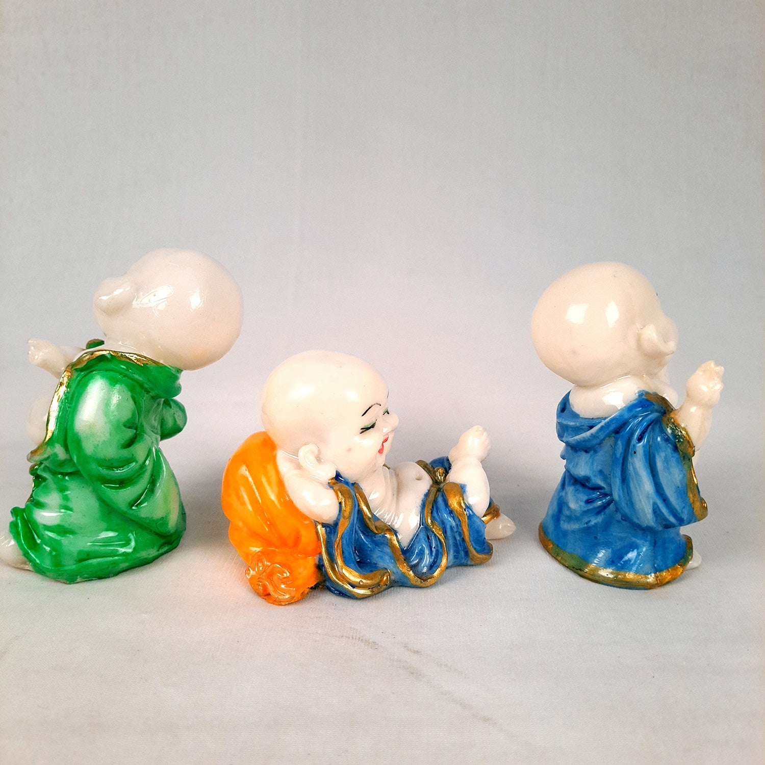 Buddha Baby Monk Showpiece| Feng Shui Decor - for Car Dashboard, Good Luck, Home, Table, Office Decor & Gift- 4 inch (Set of 3)- Apkamart