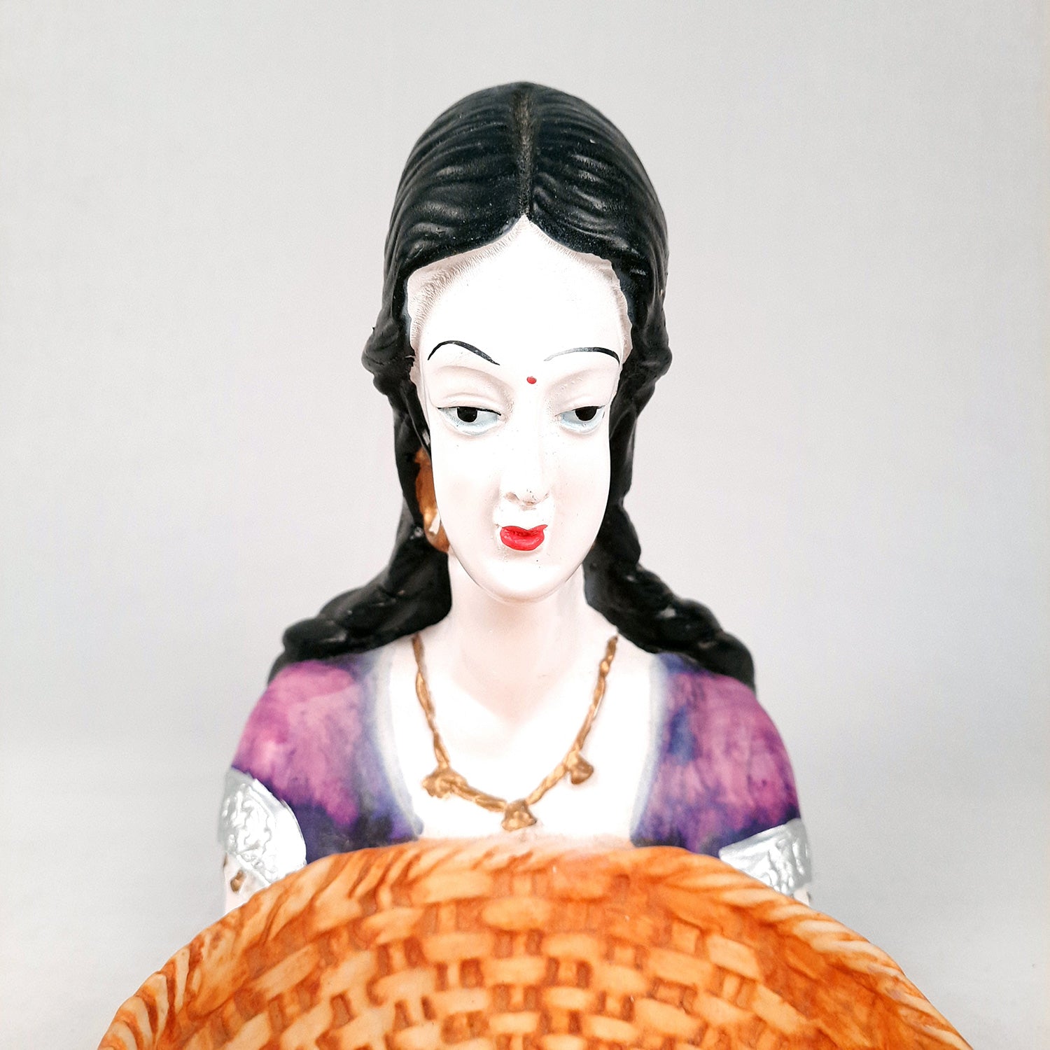 Multipurpose Basket Cum Showpiece - Village Couple Holding Basket Design | Decorative Tokri Organizer - For Home, Table, Dining, Dressing, Kitchen Decor & Gift - 8 Inch (Set of 2) - Apkamart