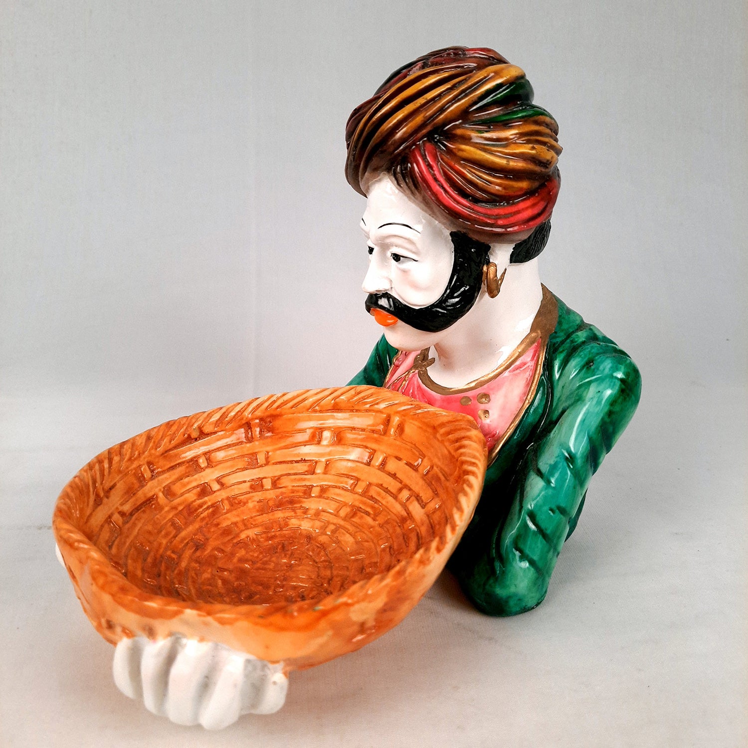 Multipurpose Basket Cum Showpiece - Village Couple Holding Basket Design | Decorative Tokri Organizer - For Home, Table, Dining, Dressing, Kitchen Decor & Gift - 8 Inch (Set of 2) - Apkamart