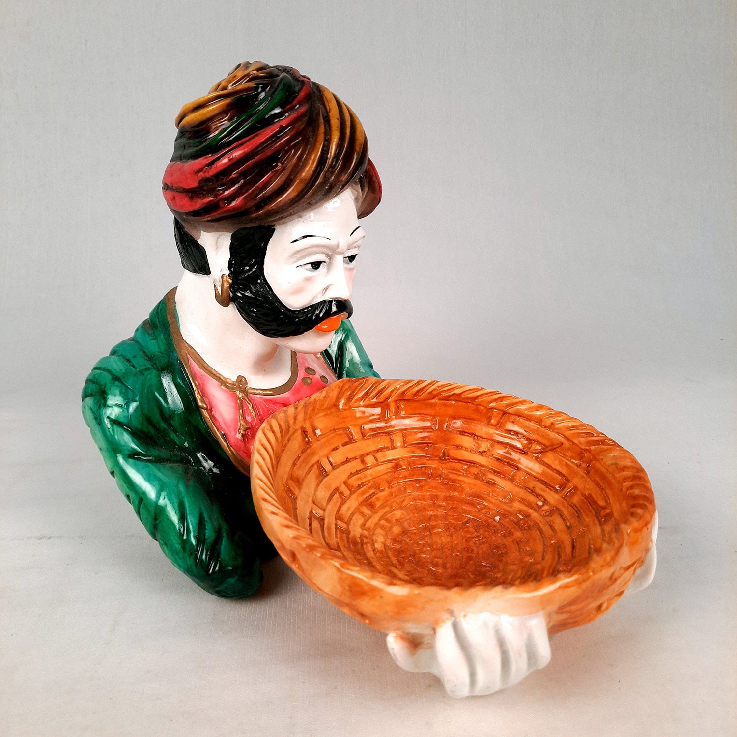 Multipurpose Basket Cum Showpiece - Village Couple Holding Basket Design | Decorative Tokri Organizer - For Home, Table, Dining, Dressing, Kitchen Decor & Gift - 8 Inch (Set of 2) - Apkamart