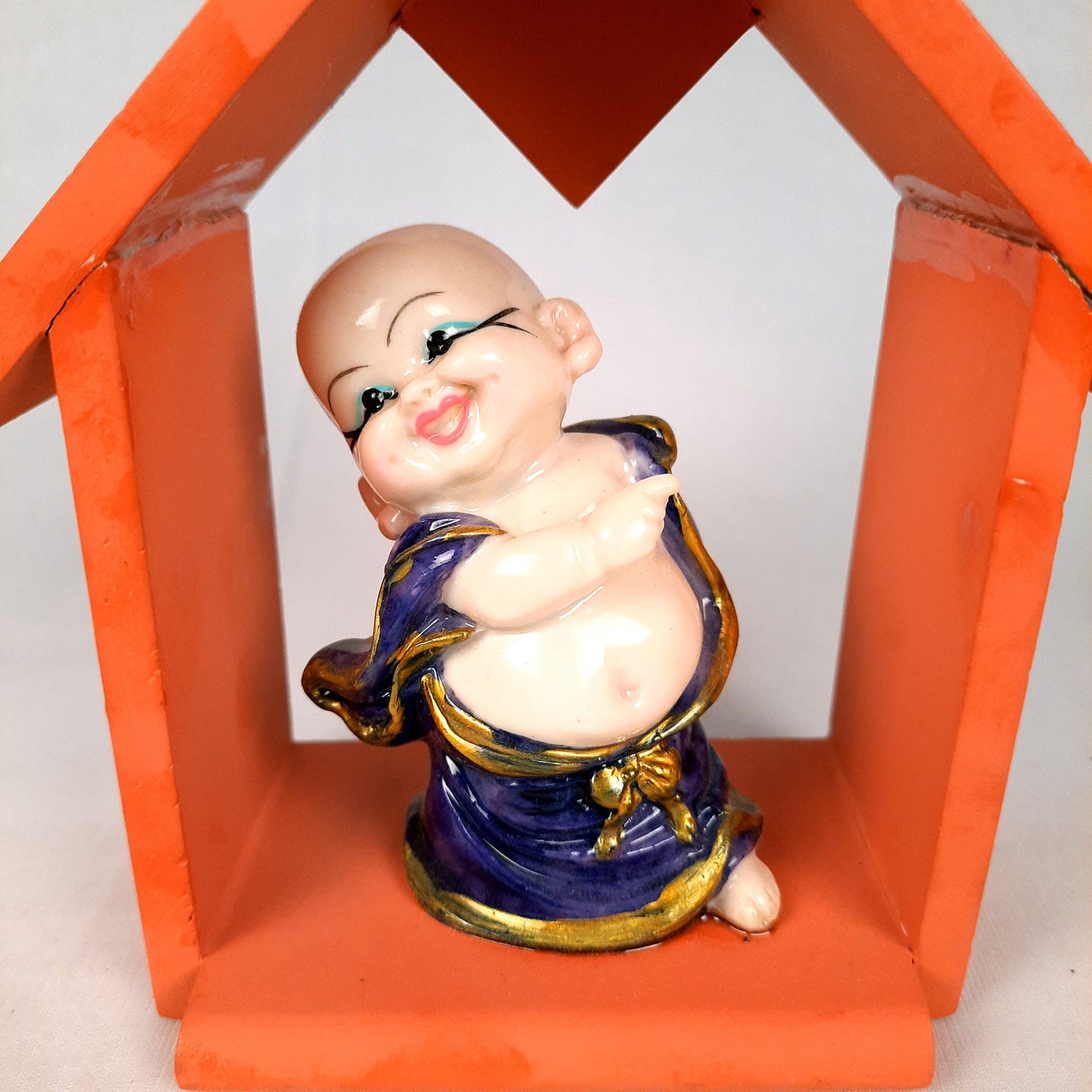 Buddha Baby Monk Showpiece - Hut Design | Wall Hanging Cum Table Feng Shui Decor - For Good Luck, Home, Wall Table, Office Decor & Gift - 7 Inch - Apkamart