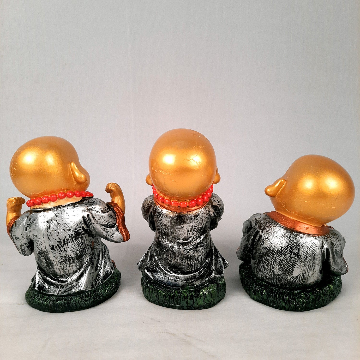 Buddha Baby Monk Showpiece Set | Child Monk Feng Shui Decor - For Good Luck, Home, Table, Office Decor, Garden & Gift - 5 Inch (Set of 3) - Apkamart
