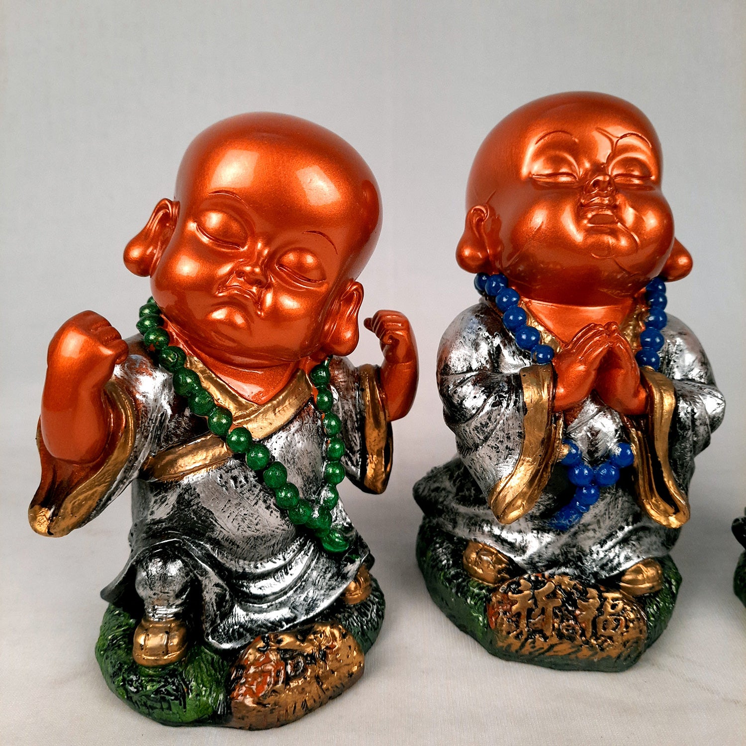 Baby Monk Showpiece Set | Buddha Feng Shui Decor - for Car Dashboard, Good Luck, Home, Table, Office Decor & Gift- 4 inch (Set of 3)- apkamart