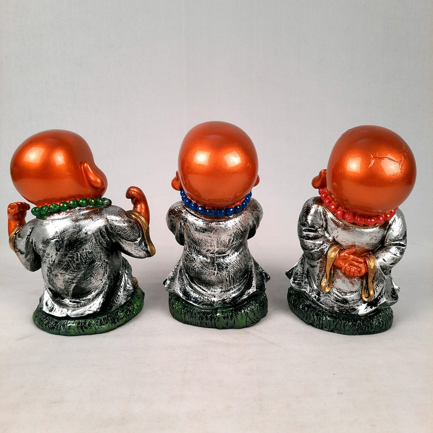 Baby Monk Showpiece Set | Buddha Feng Shui Decor - for Car Dashboard, Good Luck, Home, Table, Office Decor & Gift- 4 inch (Set of 3)- apkamart