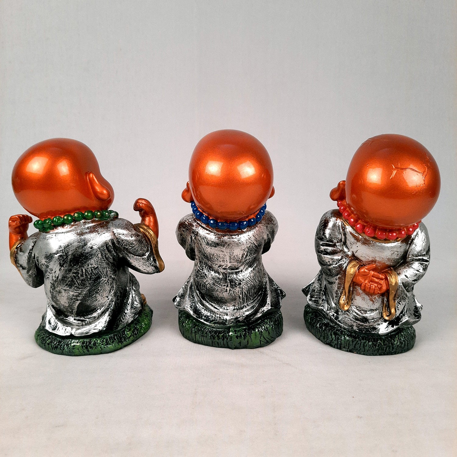 Baby Monk Showpiece Set | Buddha Feng Shui Decor - for Car Dashboard, Good Luck, Home, Table, Office Decor & Gift- 4 inch (Set of 3)- apkamart
