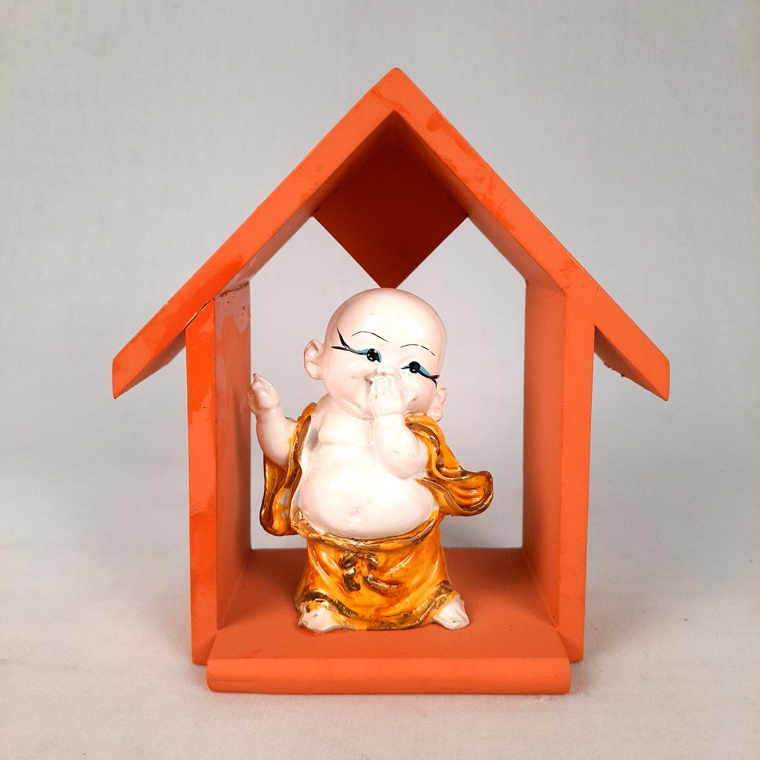 Buddha Baby Monk Showpiece - Hut Design | Wall Hanging Cum Table Feng Shui Decor - For Good Luck, Home, Wall Table, Office Decor & Gift - 7 Inch - Apkamart