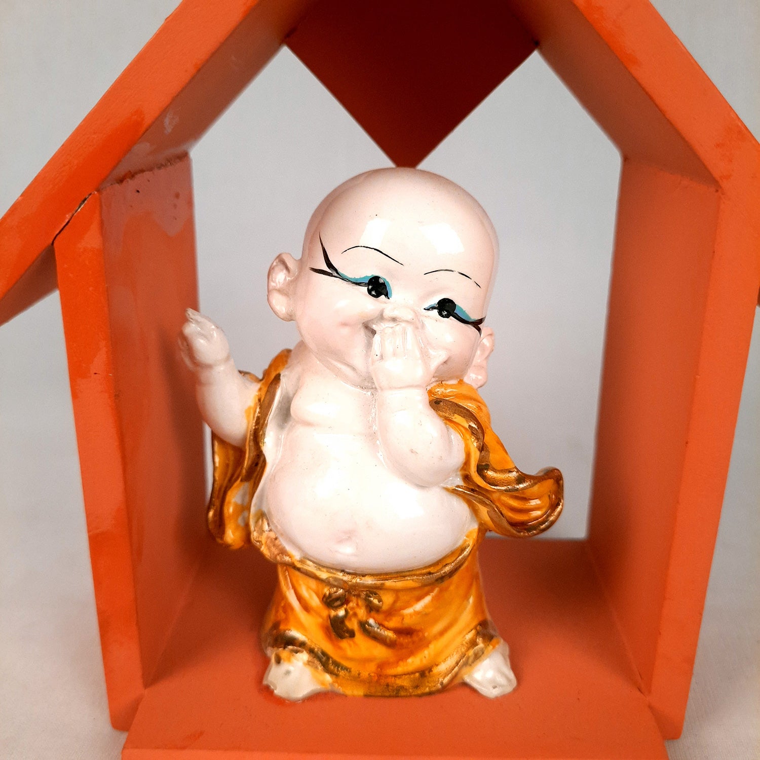 Buddha Baby Monk Showpiece - Hut Design | Wall Hanging Cum Table Feng Shui Decor - For Good Luck, Home, Wall Table, Office Decor & Gift - 7 Inch - Apkamart