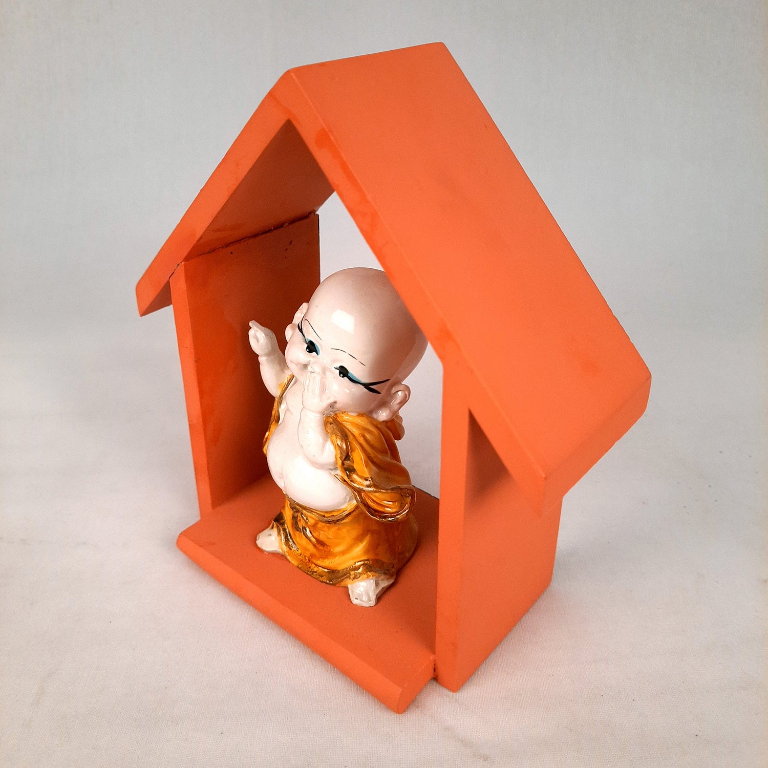 Buddha Baby Monk Showpiece - Hut Design | Wall Hanging Cum Table Feng Shui Decor - For Good Luck, Home, Wall Table, Office Decor & Gift - 7 Inch - Apkamart