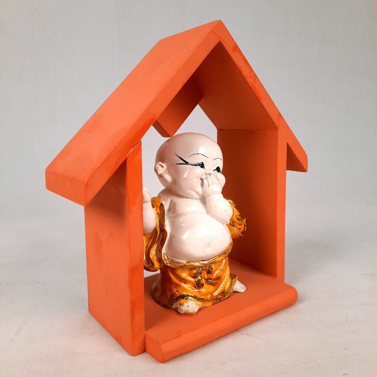 Buddha Baby Monk Showpiece - Hut Design | Wall Hanging Cum Table Feng Shui Decor - For Good Luck, Home, Wall Table, Office Decor & Gift - 7 Inch - Apkamart