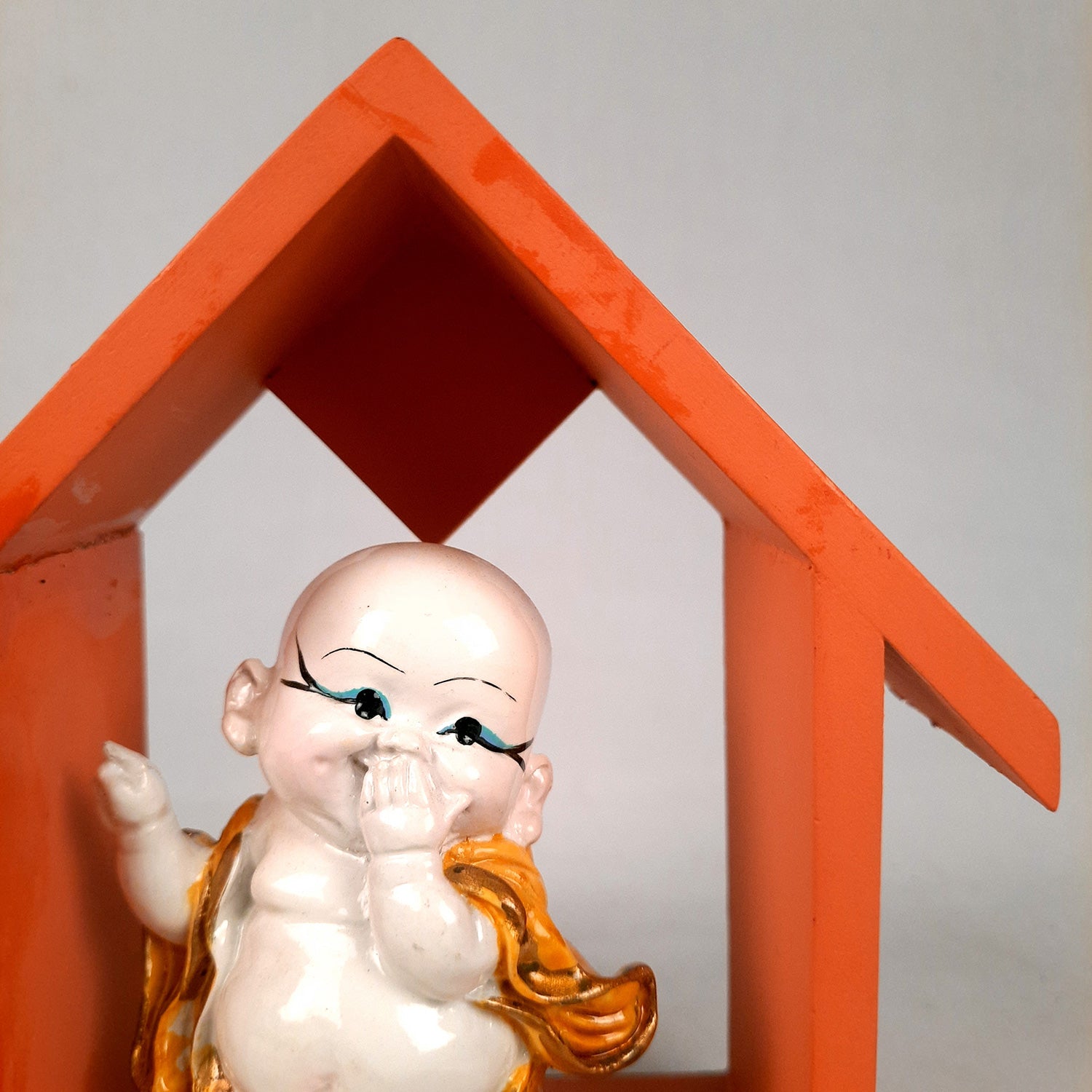 Buddha Baby Monk Showpiece - Hut Design | Wall Hanging Cum Table Feng Shui Decor - For Good Luck, Home, Wall Table, Office Decor & Gift - 7 Inch - Apkamart