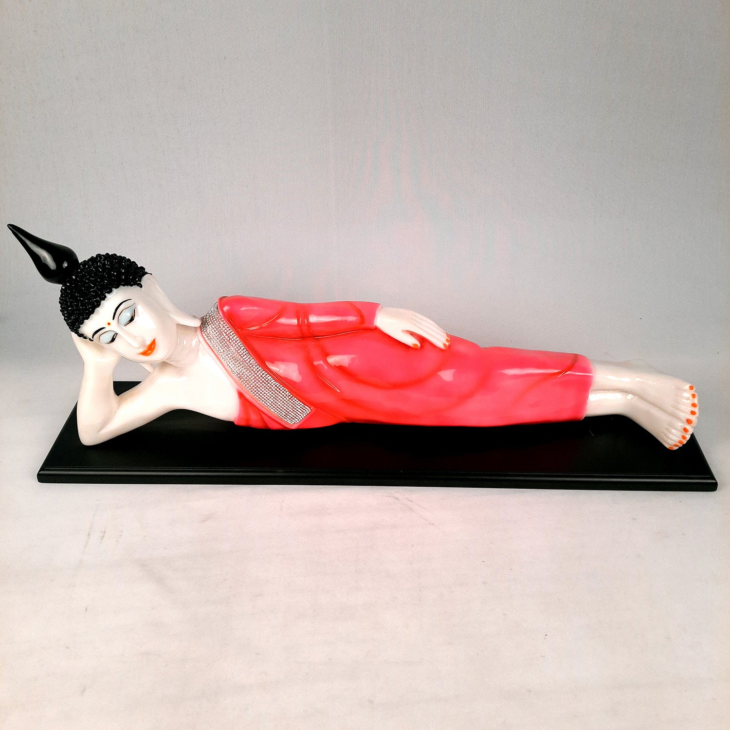 Buddha Statue | Lord Gautam Buddha Idol Showpiece -in Relaxing Pose - for Living Room, Home, Table, Office Decor & Gift - 13 inch (Pink)- Apkamart