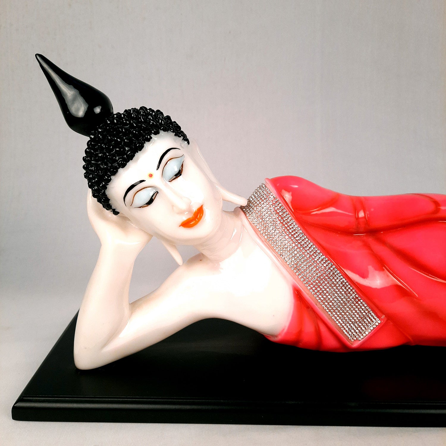 Buddha Statue | Lord Gautam Buddha Idol Showpiece -in Relaxing Pose - for Living Room, Home, Table, Office Decor & Gift - 13 inch (Pink)- Apkamart