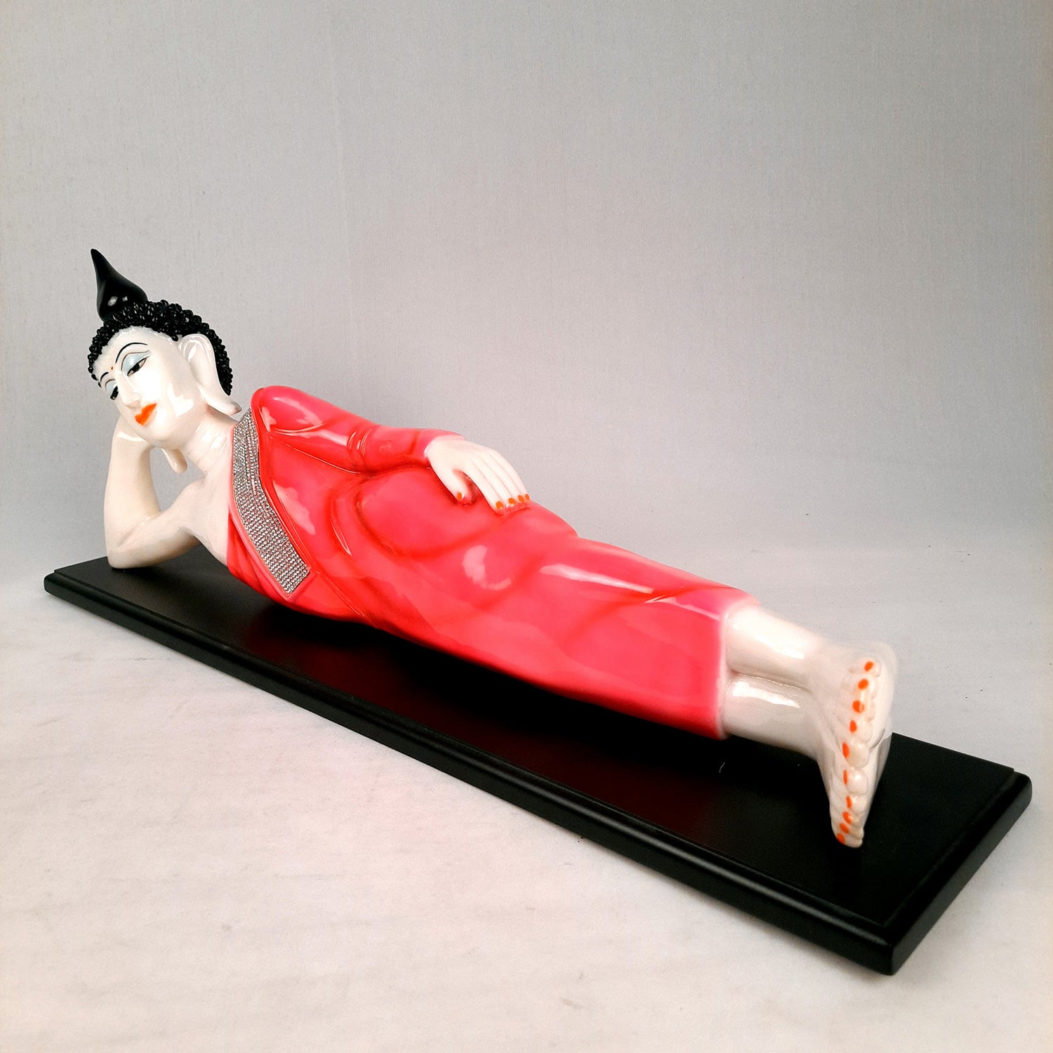 Buddha Statue | Lord Gautam Buddha Idol Showpiece -in Relaxing Pose - for Living Room, Home, Table, Office Decor & Gift - 13 inch (Pink)- Apkamart